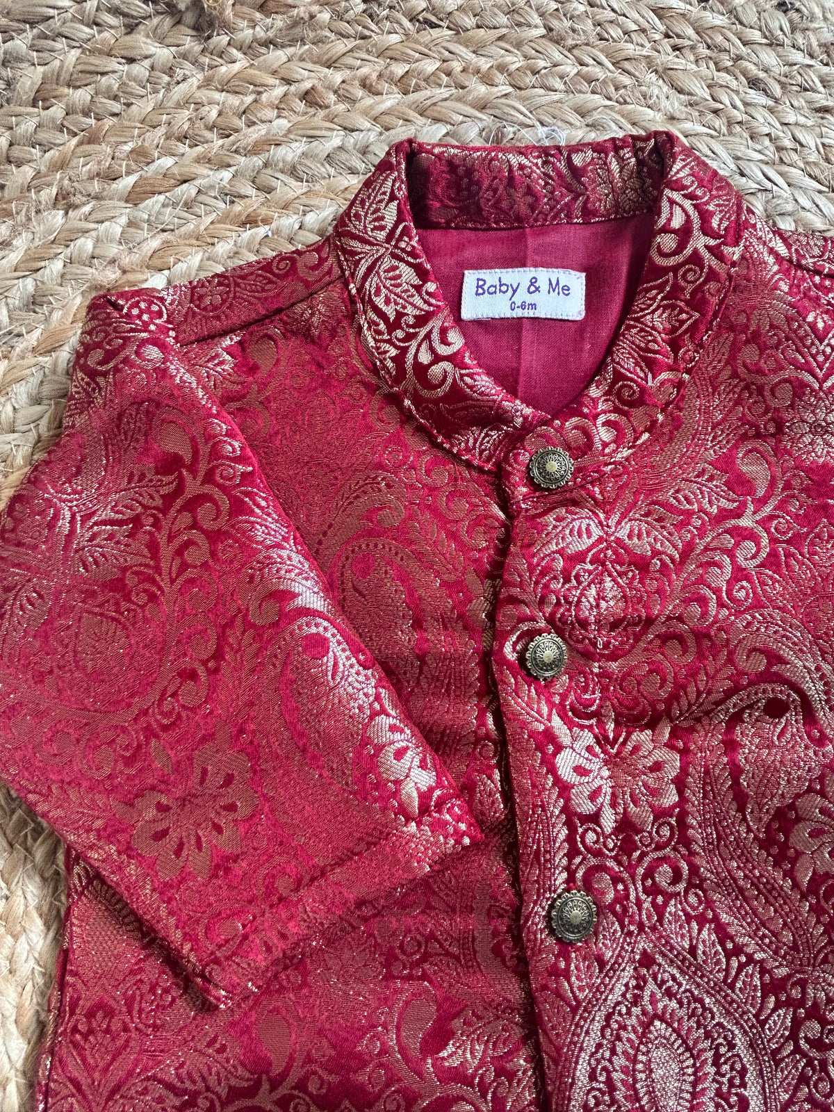 Maharaja Royal Maroon Banarasi Traditional Kurta for baby boy ethnic top wear