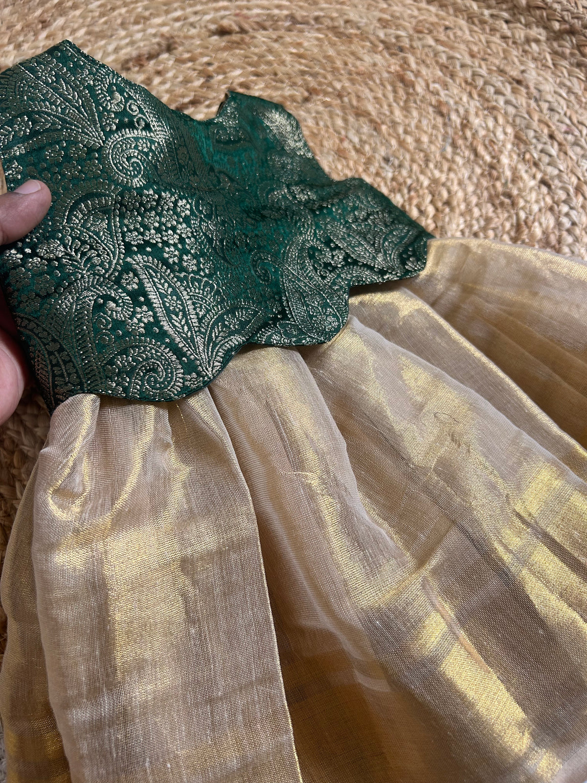 Royal Green & Golden Gleam  Scallop Gown Ethnic Wear for Baby Girl – Birthday frock for Baby Girl