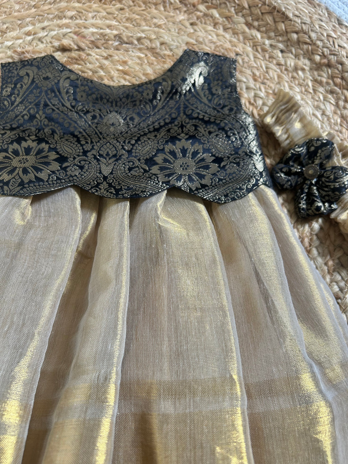 Royal Black & Golden Gleam  Scallop Gown Ethnic Wear for Baby Girl – Birthday frock for Baby Girl