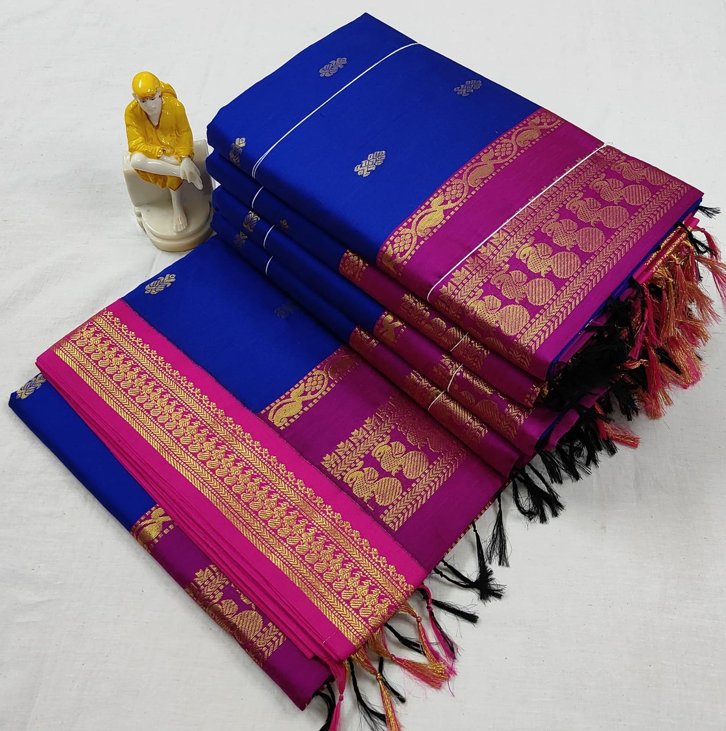 Royal Blue and Magenta - Premium Cotton Silk Saree with Contrast Blouse