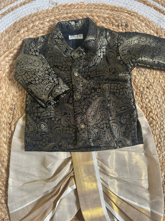 Royal Black Festive Banarasi Kurta traditional gold dhoti ethnic wear for baby boy