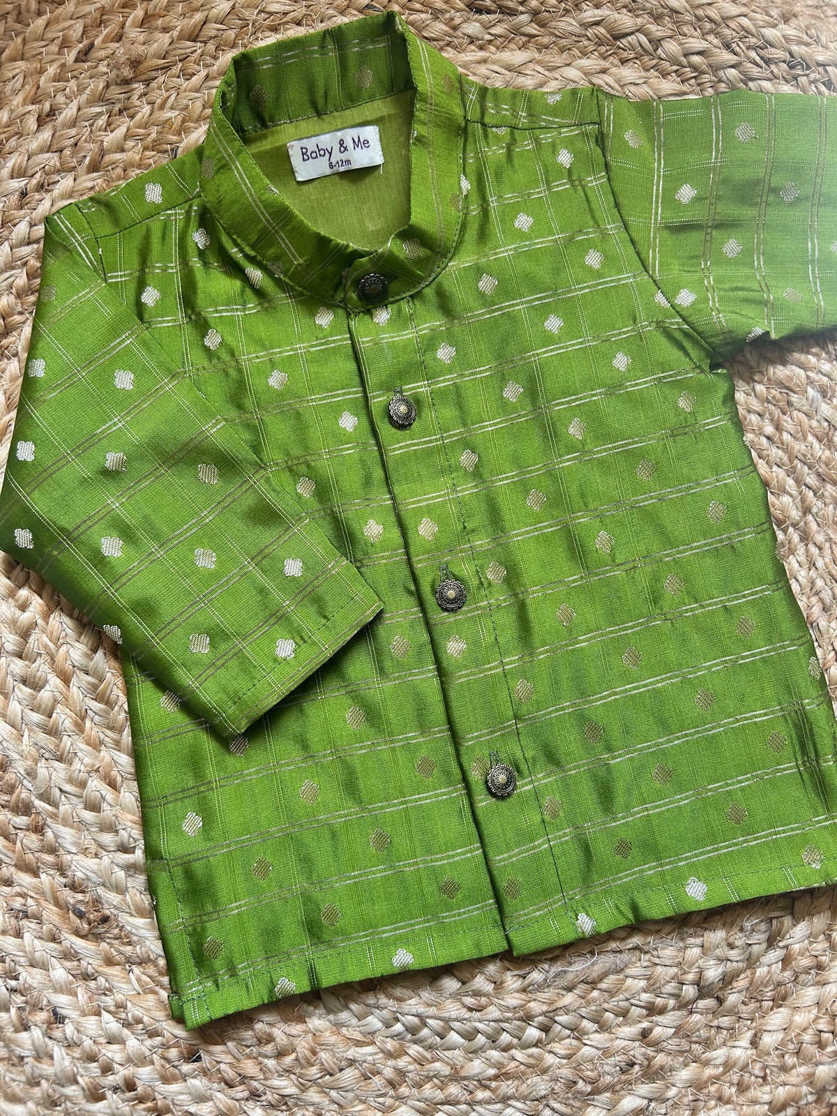 Parrot green reshme chowka Kurta for baby boy ethnic top wear