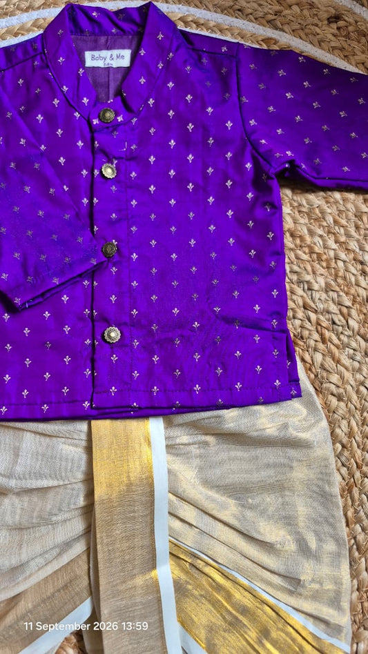 Purple shade kurta traditional gold dhoti ethnic wear for baby boy