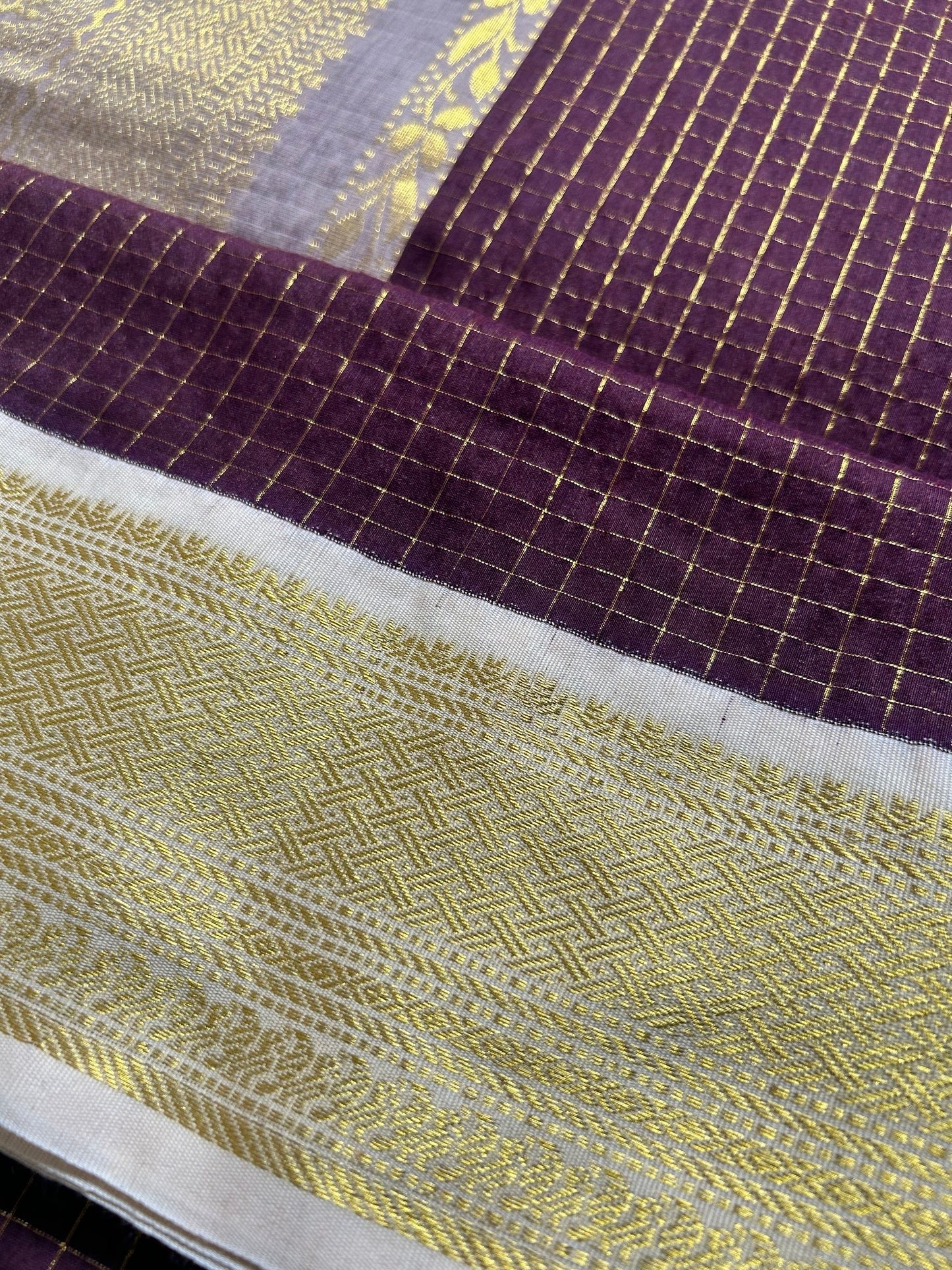 Chocolate & Ivory Handloom Silk Cotton Saree with Gold Zari Border