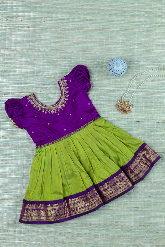 Purplish Wine with Parrot green baby girl traditional ethnic dress