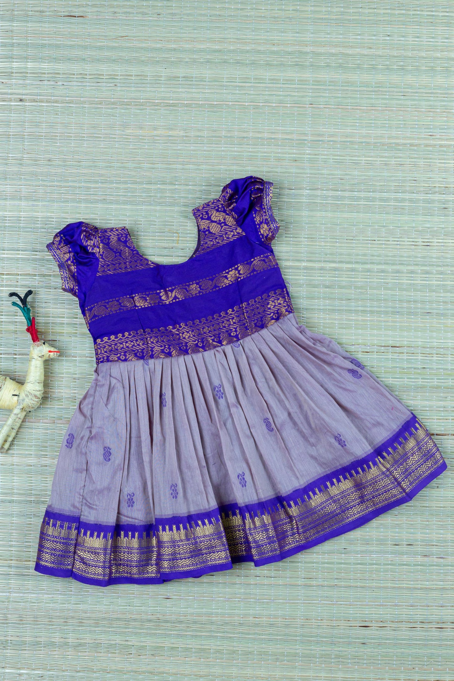 Traditional zari work cotton silk ethnic frock for baby girl