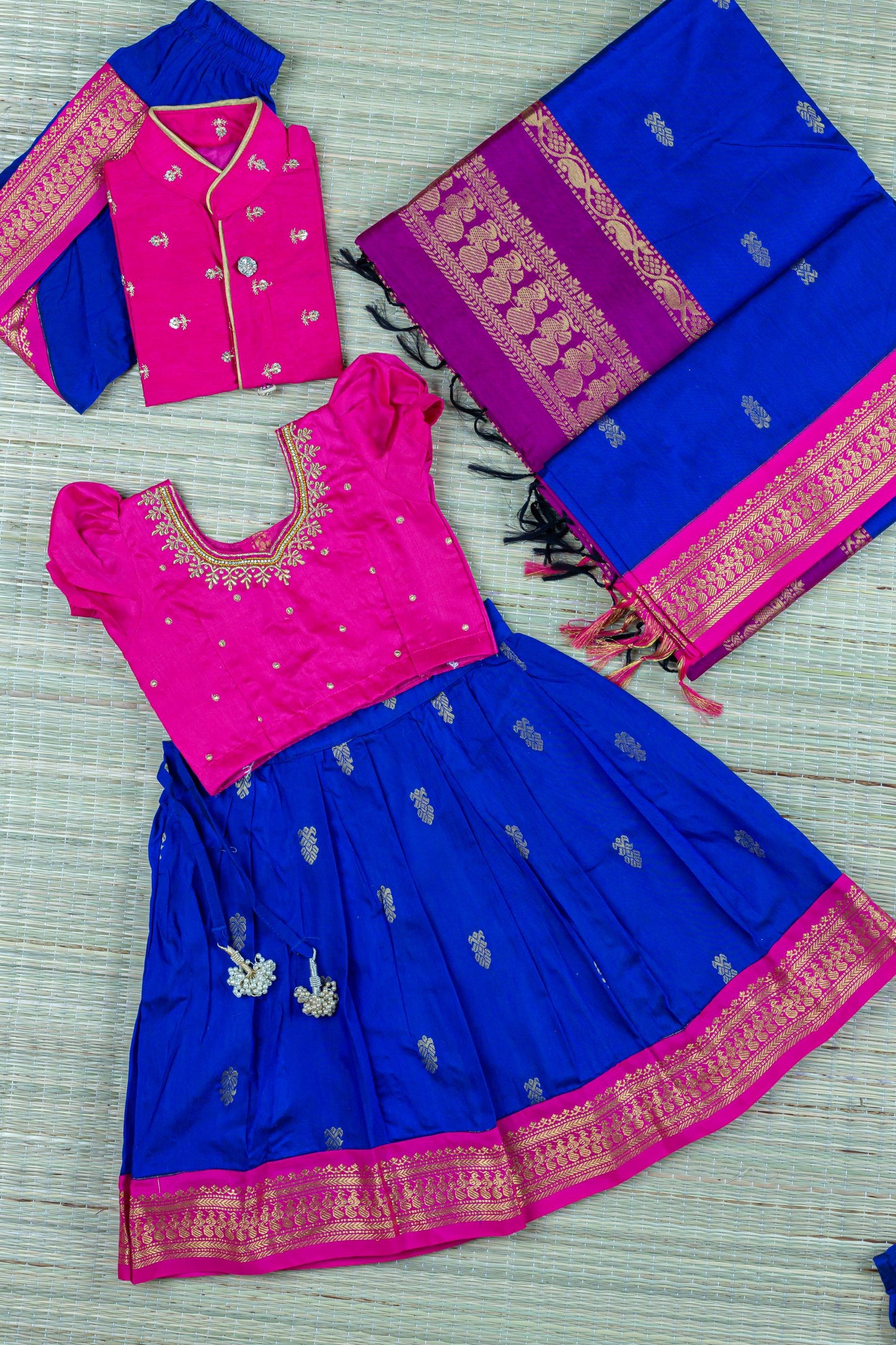 Pink and purple zari border authentic cotton silk ethnic wear for baby girl