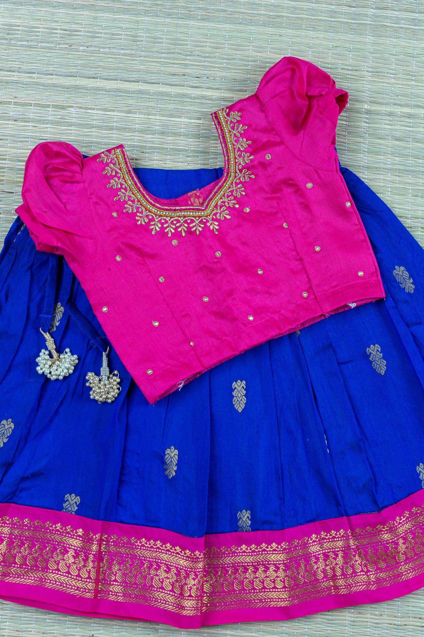 Pink and purple zari border authentic cotton silk ethnic wear for baby girl