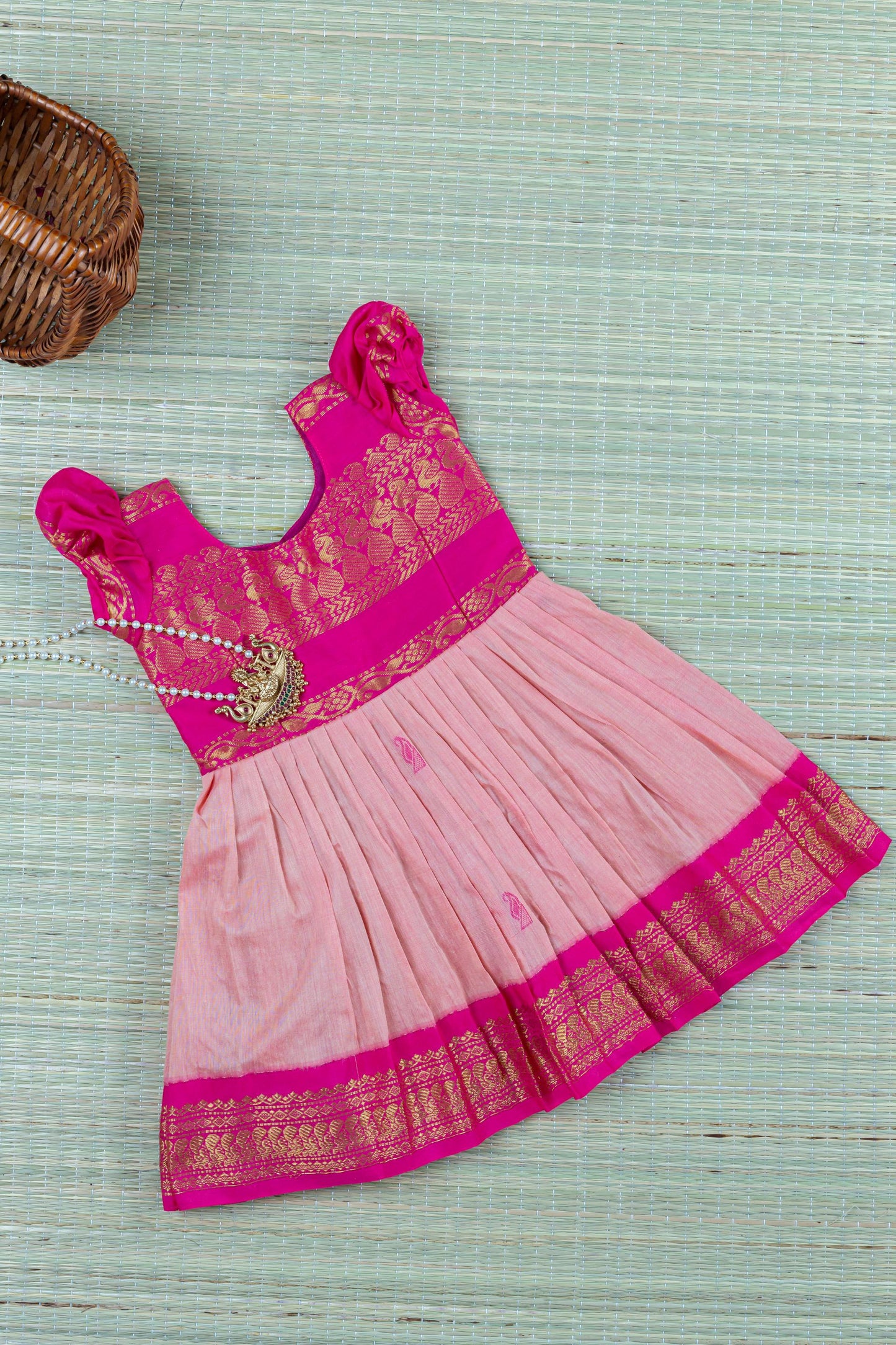 Traditional zari work cotton silk ethnic frock for baby girl