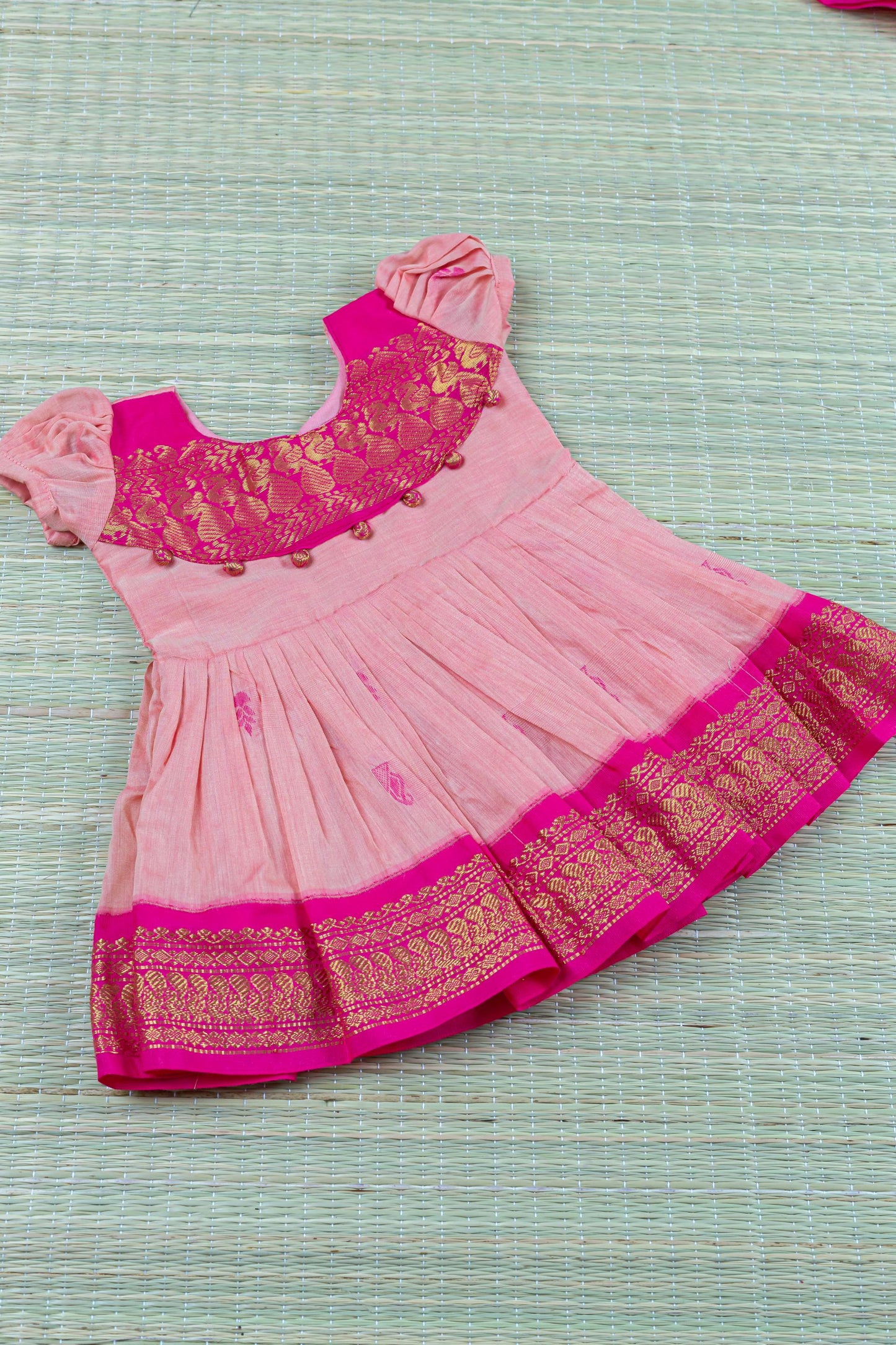 Pink and blush zari border ethnic wear for baby girl