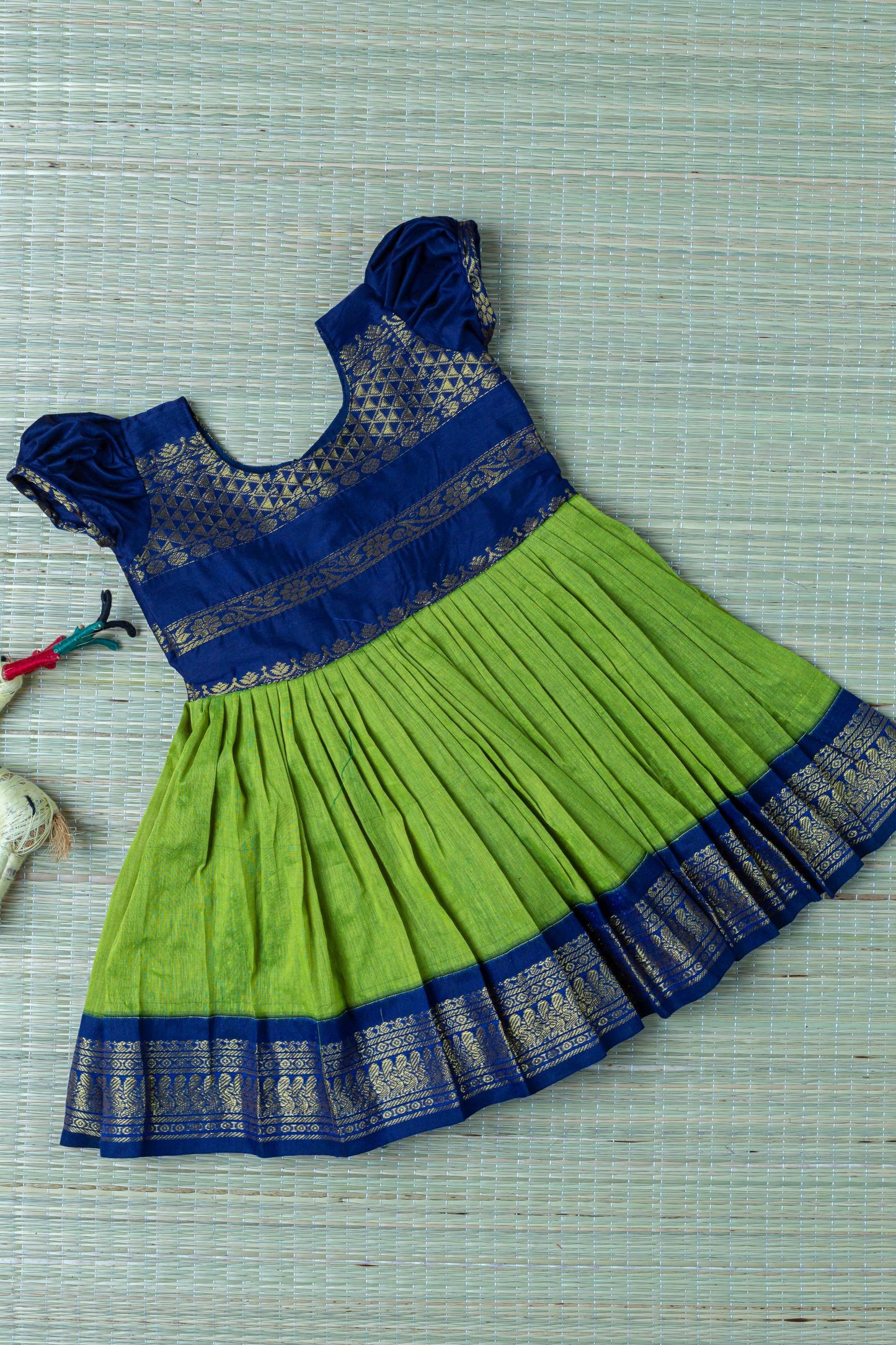 Traditional zari work cotton silk ethnic frock for baby girl