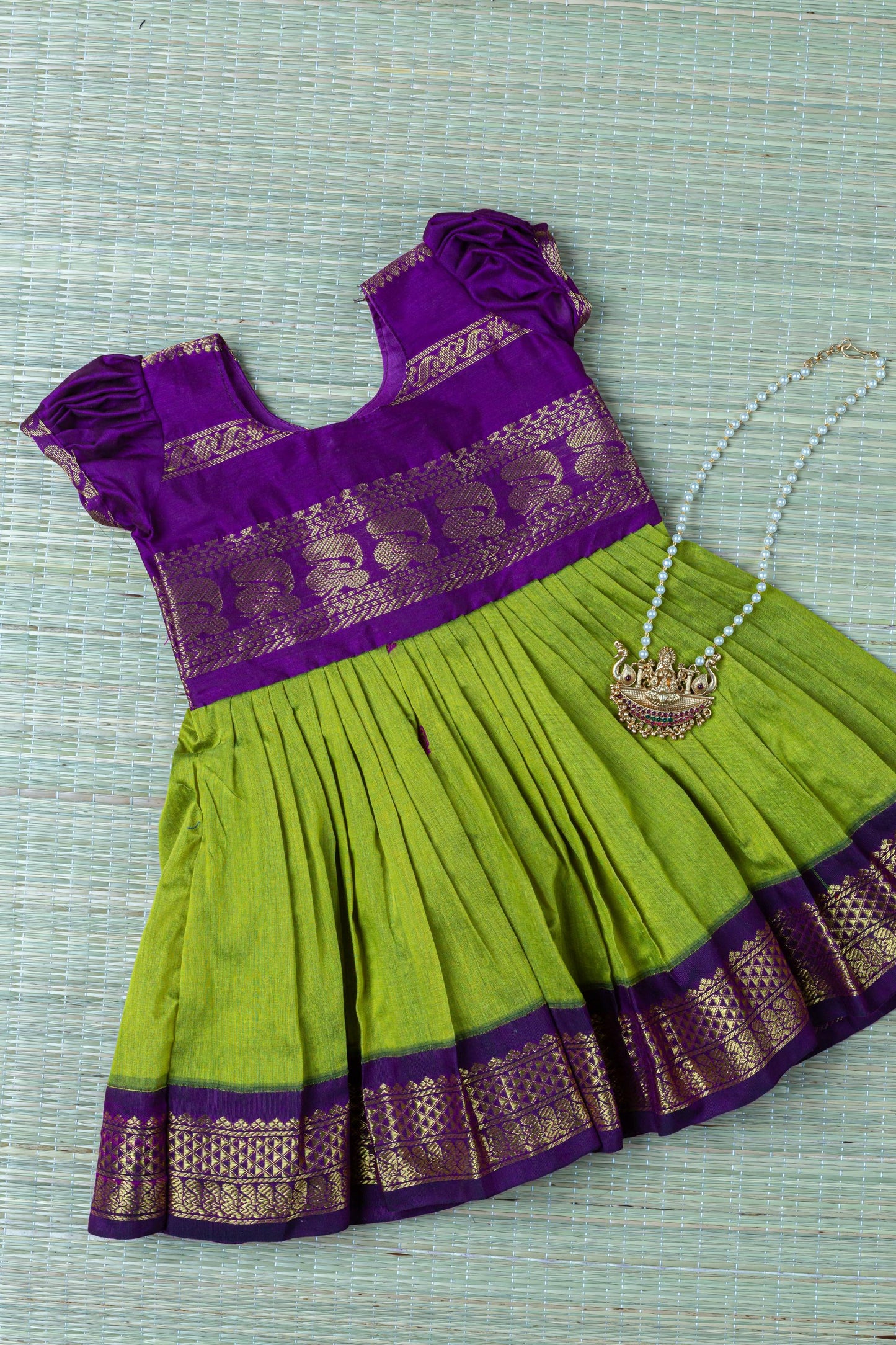 Traditional zari work cotton silk ethnic frock for baby girl