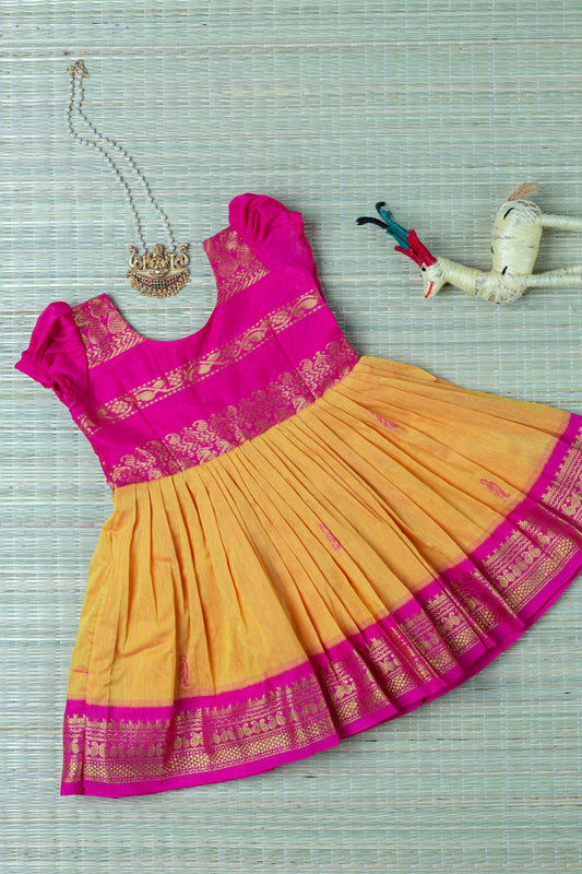 Traditional zari work cotton silk ethnic frock for baby girl