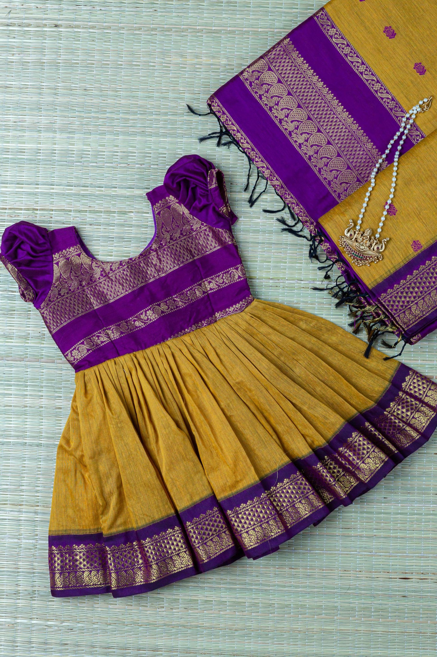 Traditional zari work cotton silk ethnic frock for baby girl