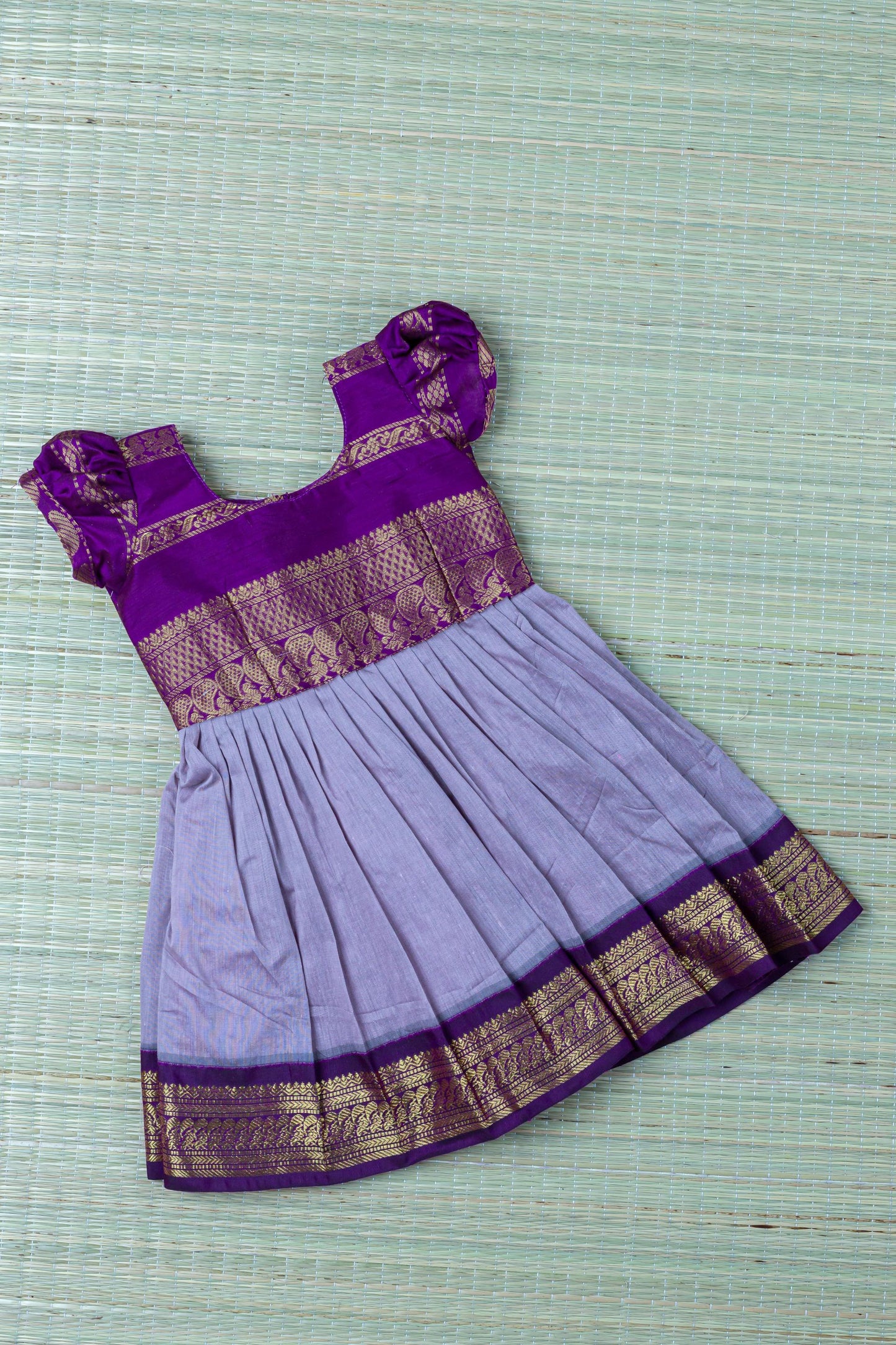 Traditional zari work cotton silk ethnic frock for baby girl