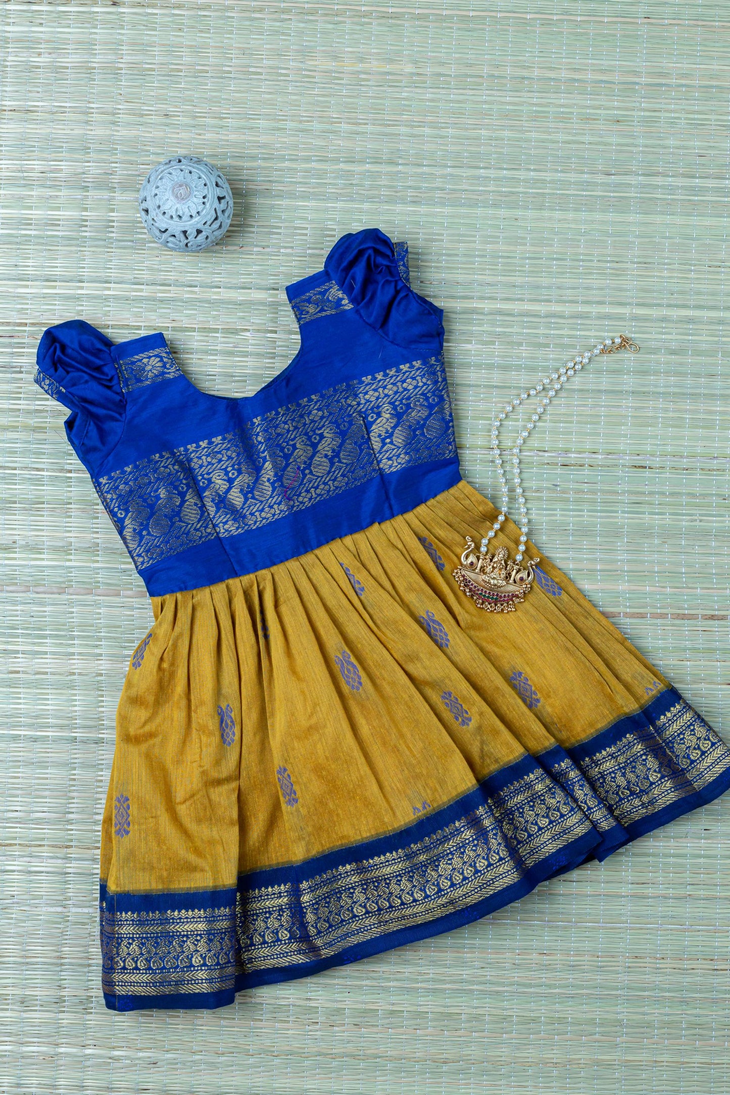 Traditional zari work cotton silk ethnic frock for baby girl