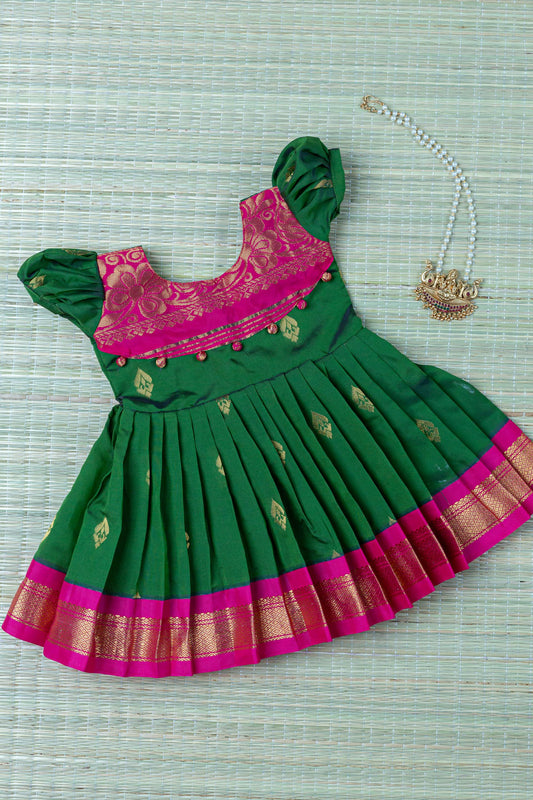 Silk ethnic wear for baby girl with buff sleeves