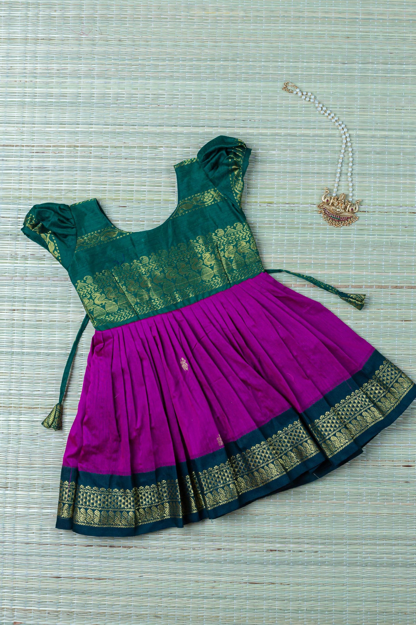 Traditional zari work cotton silk ethnic frock for baby girl