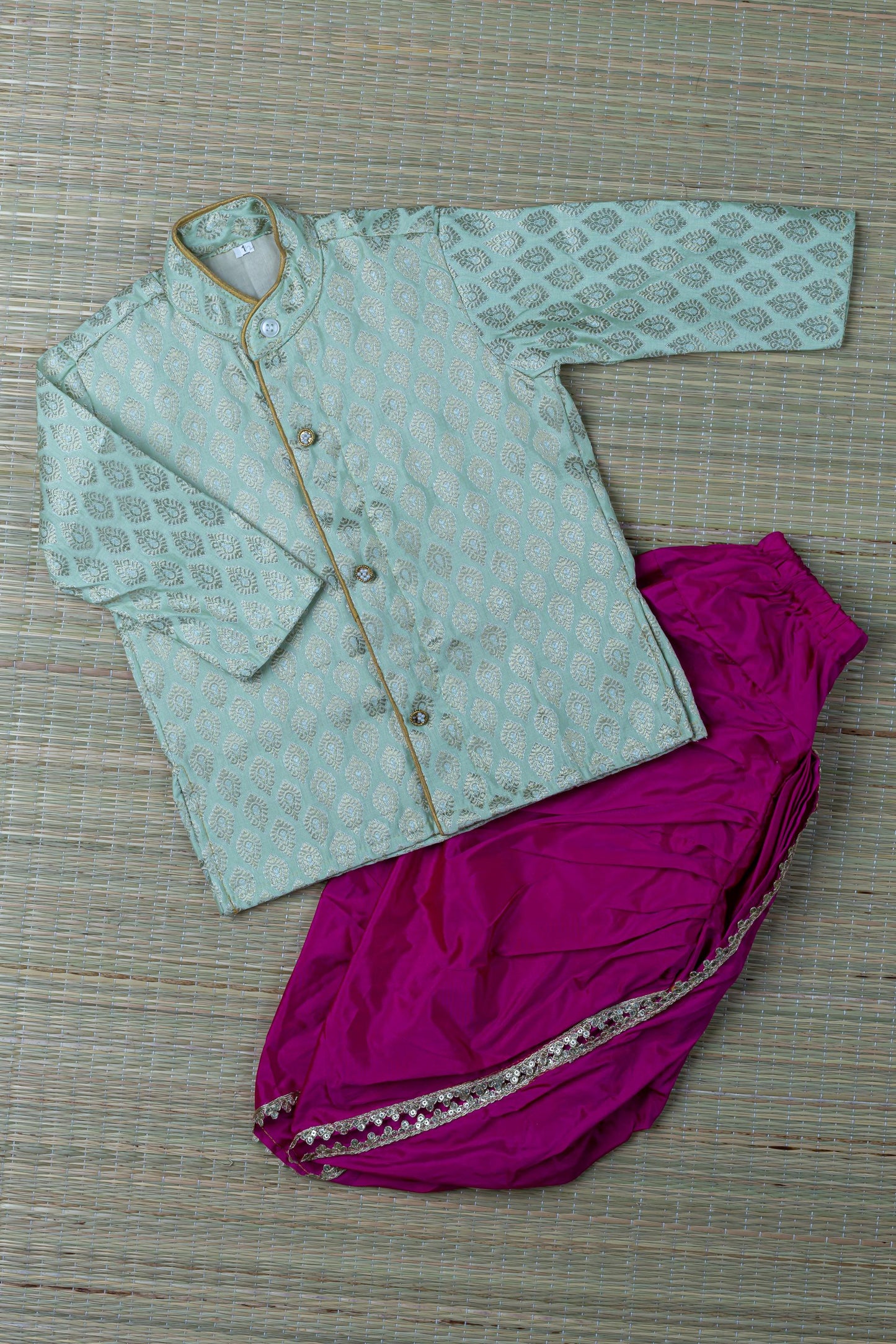 Pastel Green with pink dhoti ethnic wear for baby boy