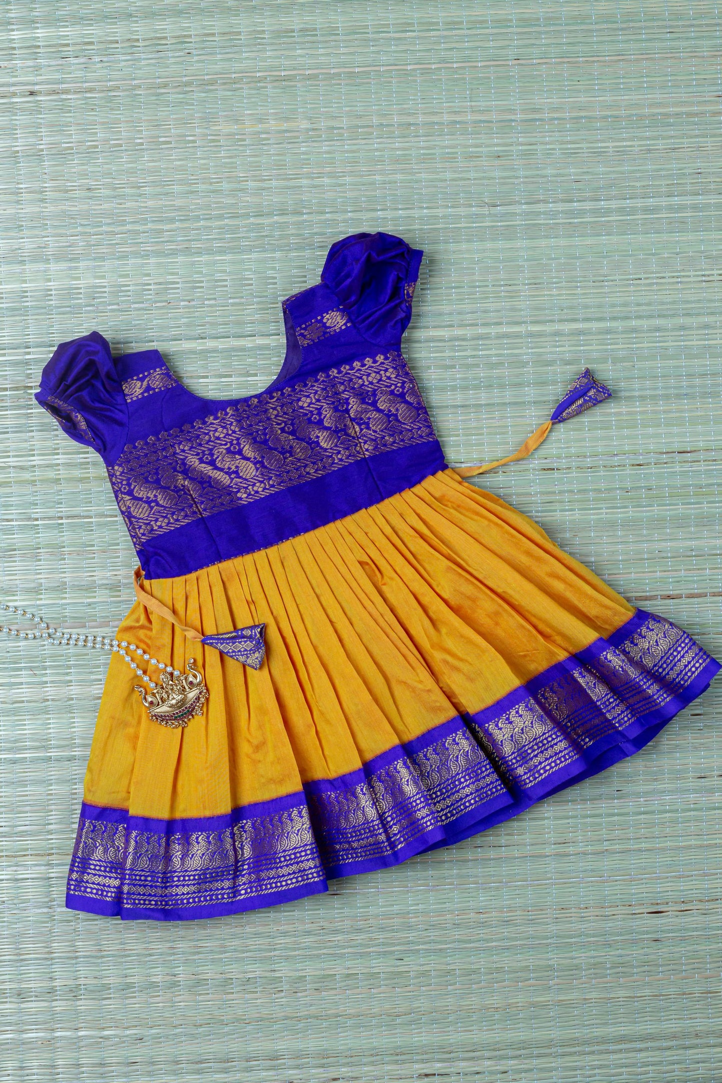 Traditional zari work cotton silk ethnic frock for baby girl