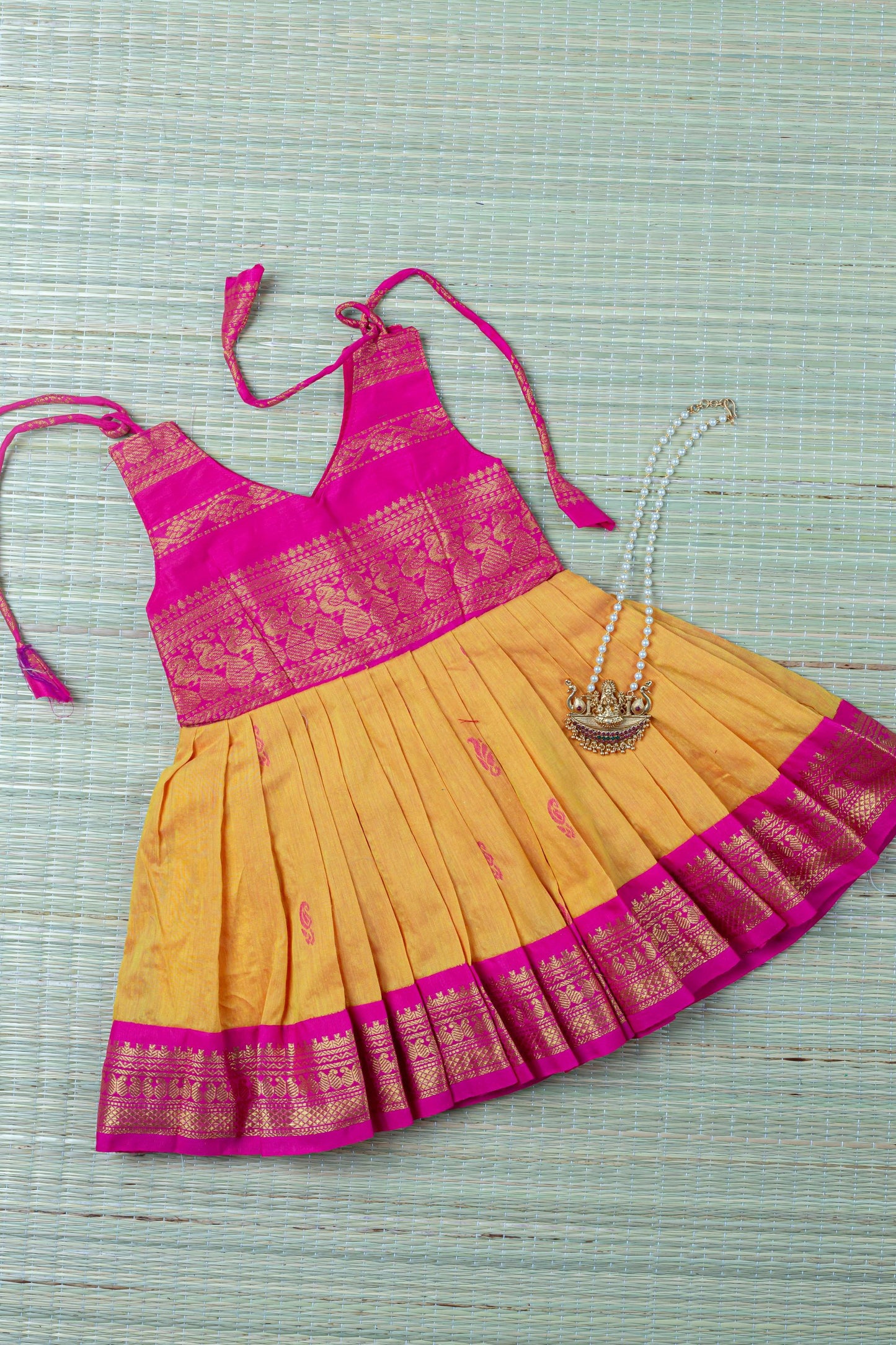 Mango yellow and pink tie-up frock ethnic wear for baby girl