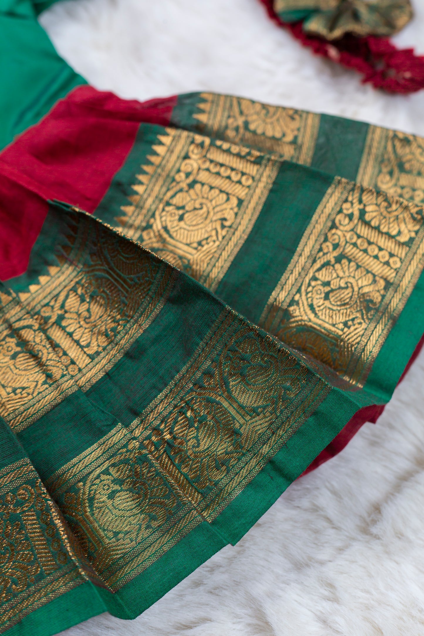 Simple green with red (Vintage Bow) Big Border - South Indian Ethnic Frock for Baby Girl