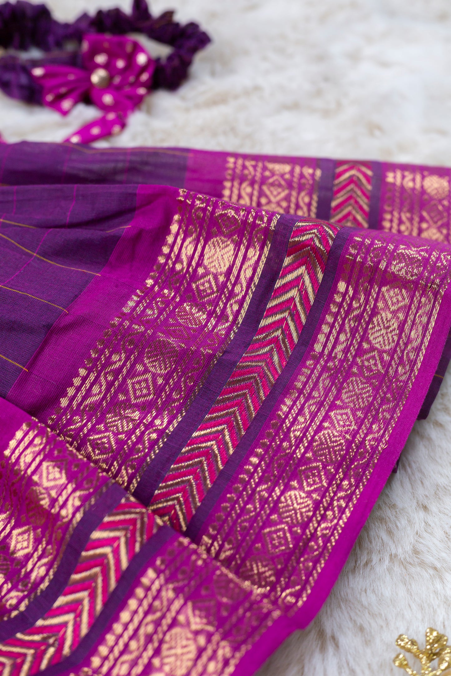 Pink and Checked Wine (Vintage Collar) - Cotton Silk South Indian Ethnic Frock for Baby Girl