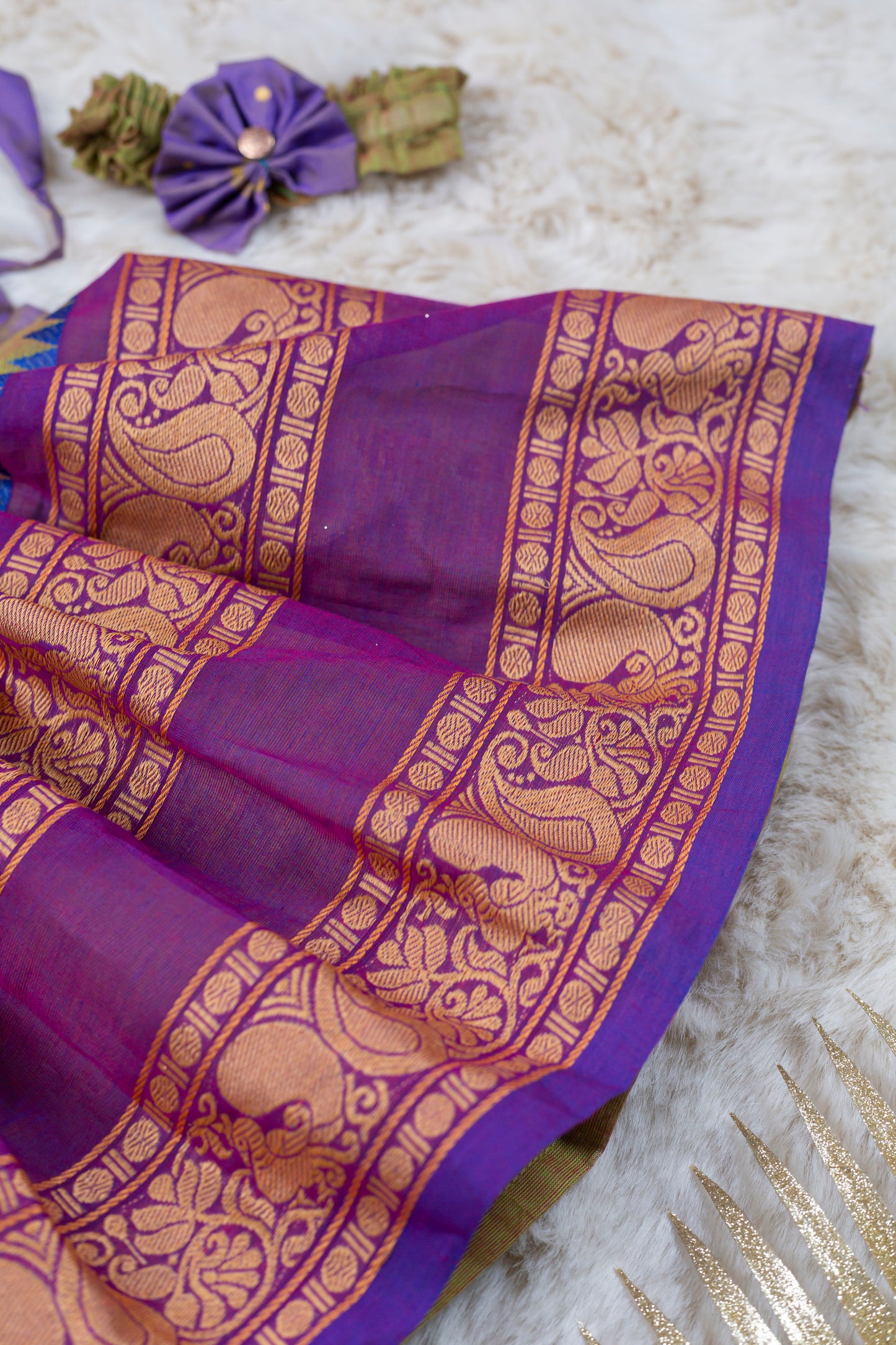 Purple Beauty (Vintage Collar) - Kanchi Cotton Silk South Indian Ethnic Frock for Baby Girl