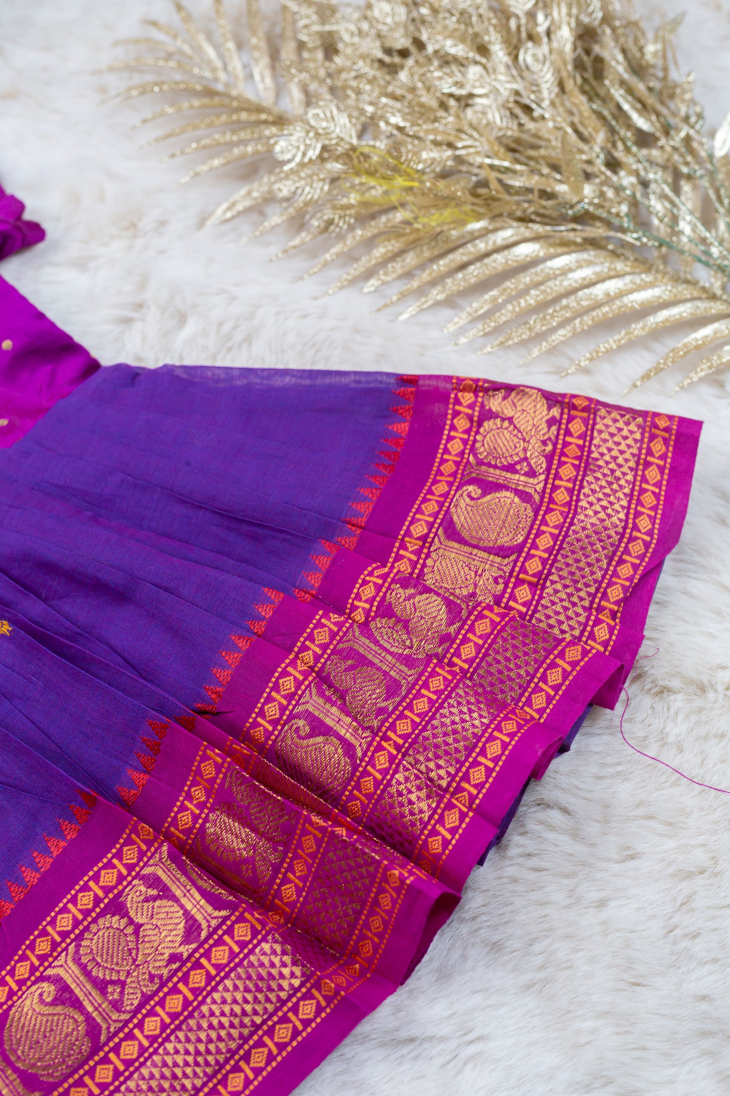 Rich Pink with purple (Vintage Collar) - Kanchi Cotton Silk South Indian Ethnic Frock for Baby Girl