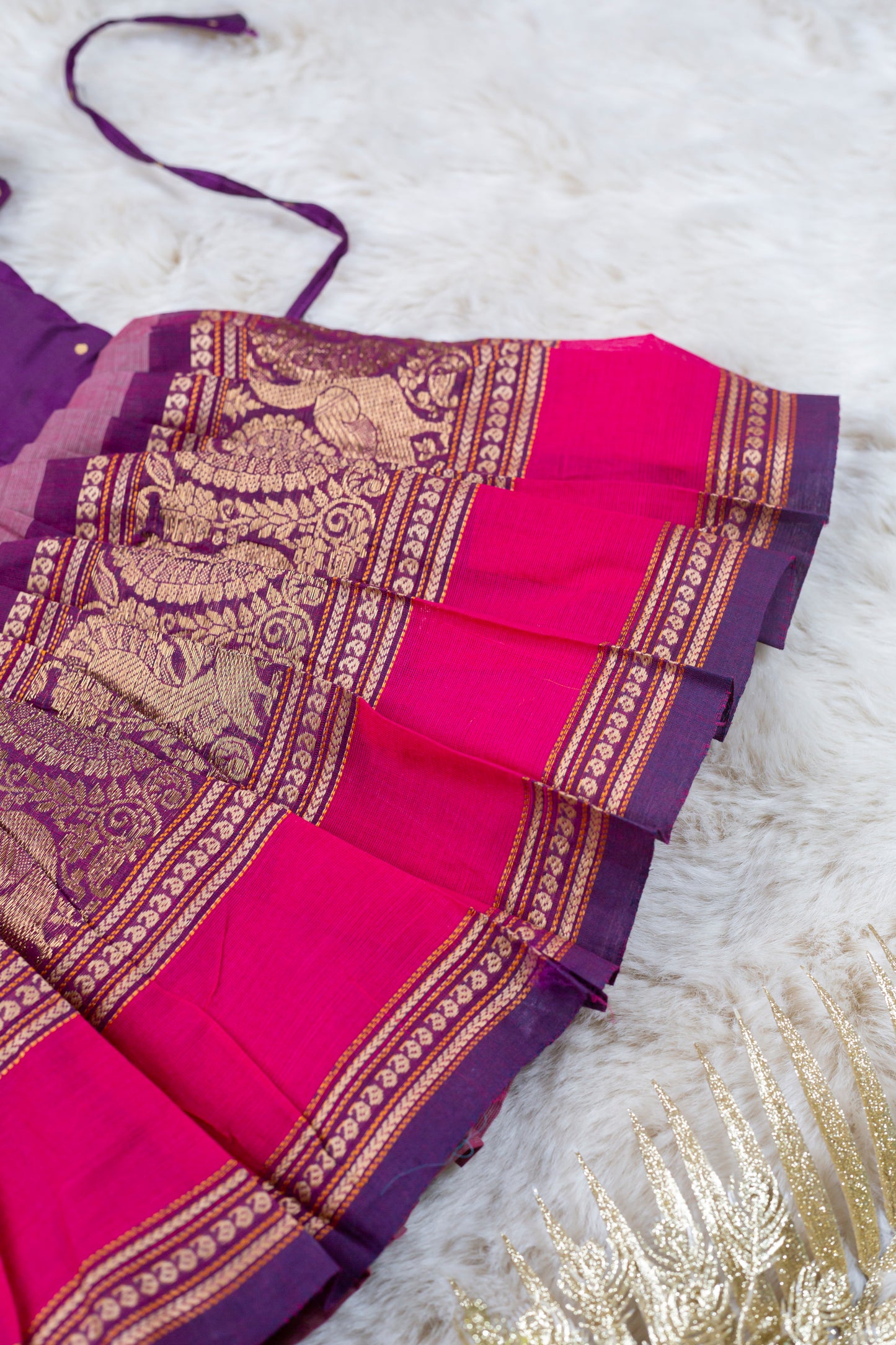 Wine with Dual peach pink (Vintage Collar) - Kanchi Cotton Silk South Indian Ethnic Frock for Baby Girl