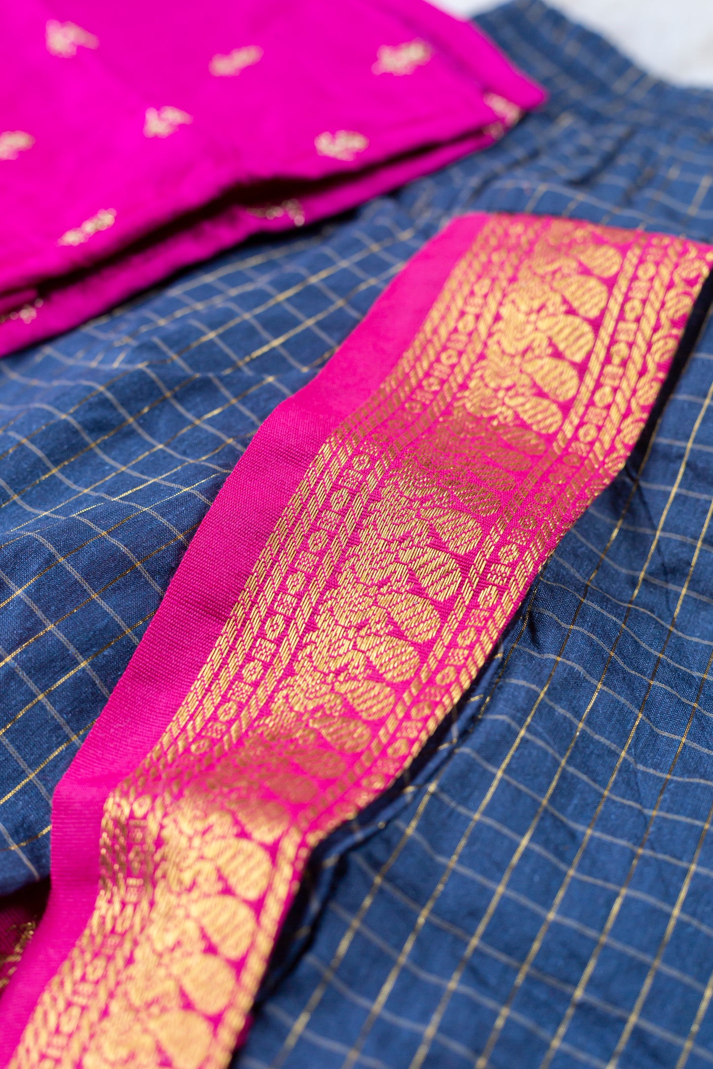 Pink with checked blue - kurta dhoti ethnic wear for baby boy