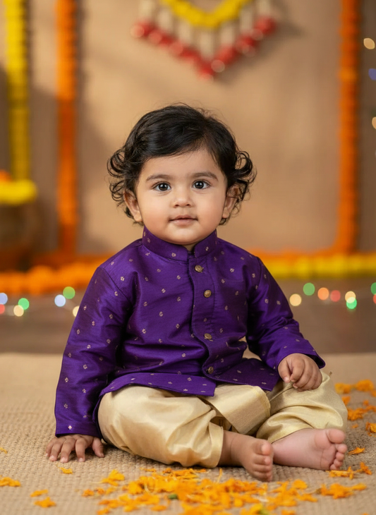 Purple and gold kurta dhoti baby boy ethnic wear