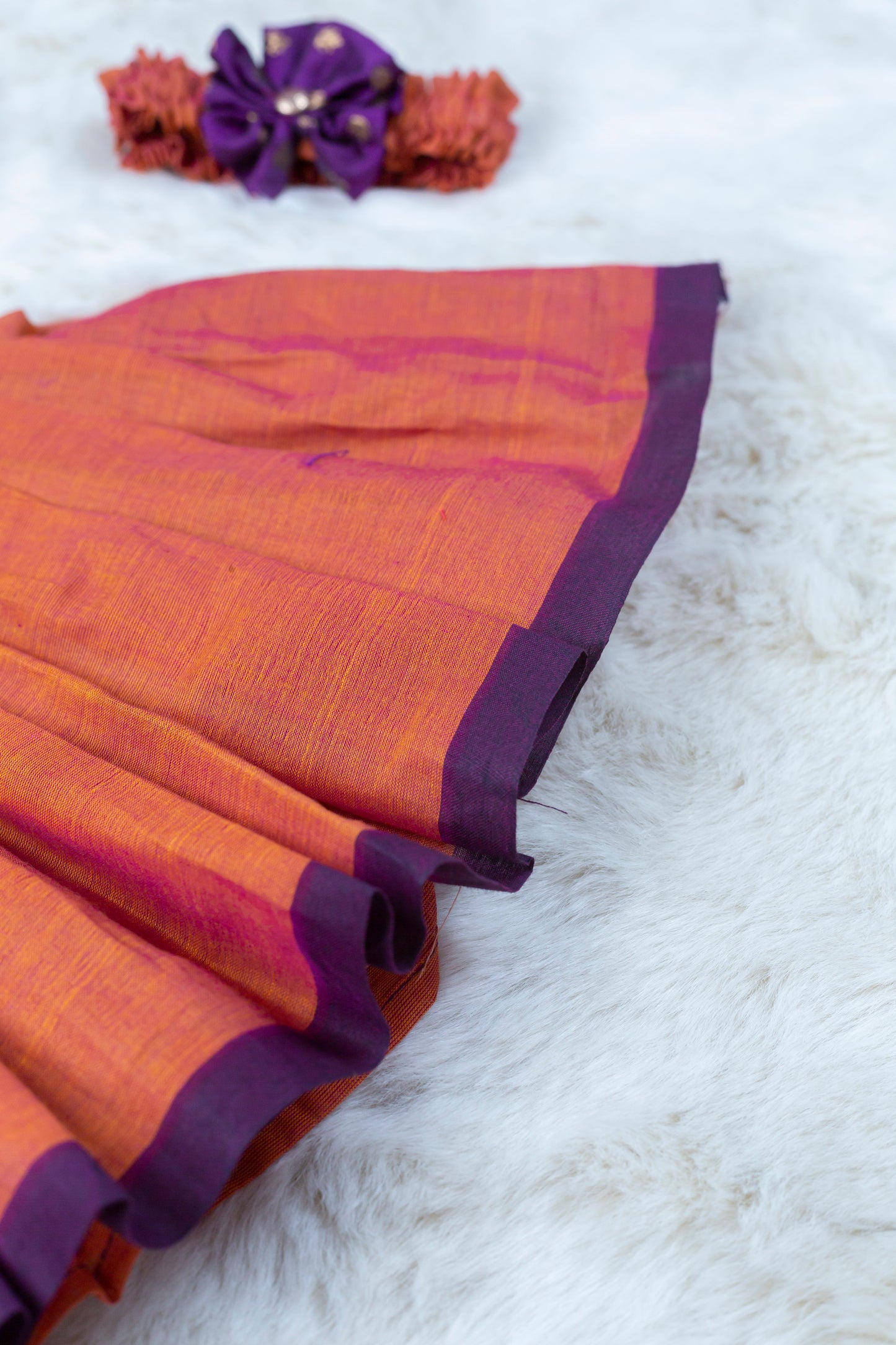 Wine with Khadi Orange (Vintage Bow) - Kanchi Cotton Silk South Indian Ethnic Frock for Baby Girl