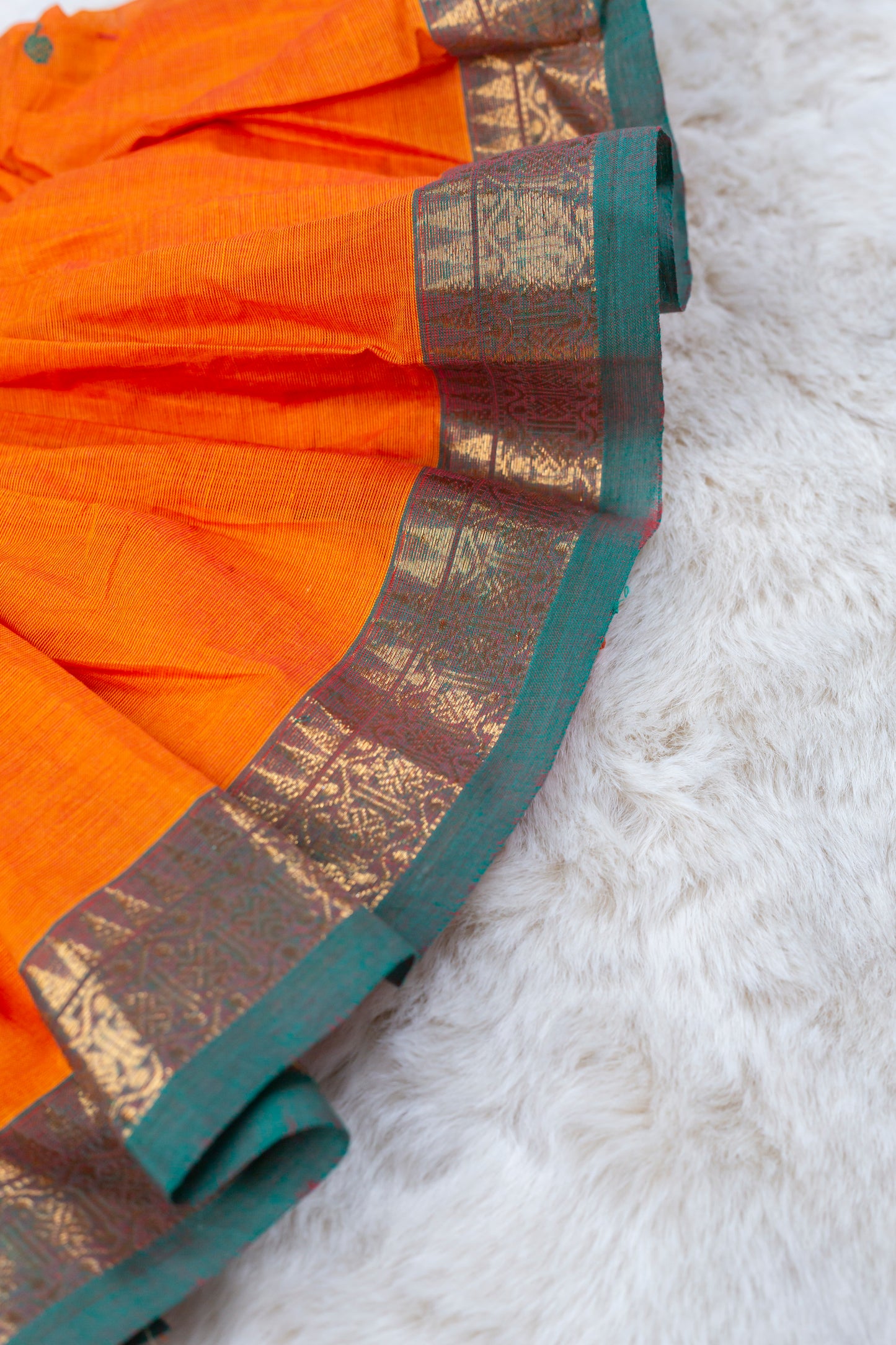 Bottle Green with Orange (Vintage Bow) - Kanchi Cotton Silk South Indian Ethnic Frock for Baby Girl