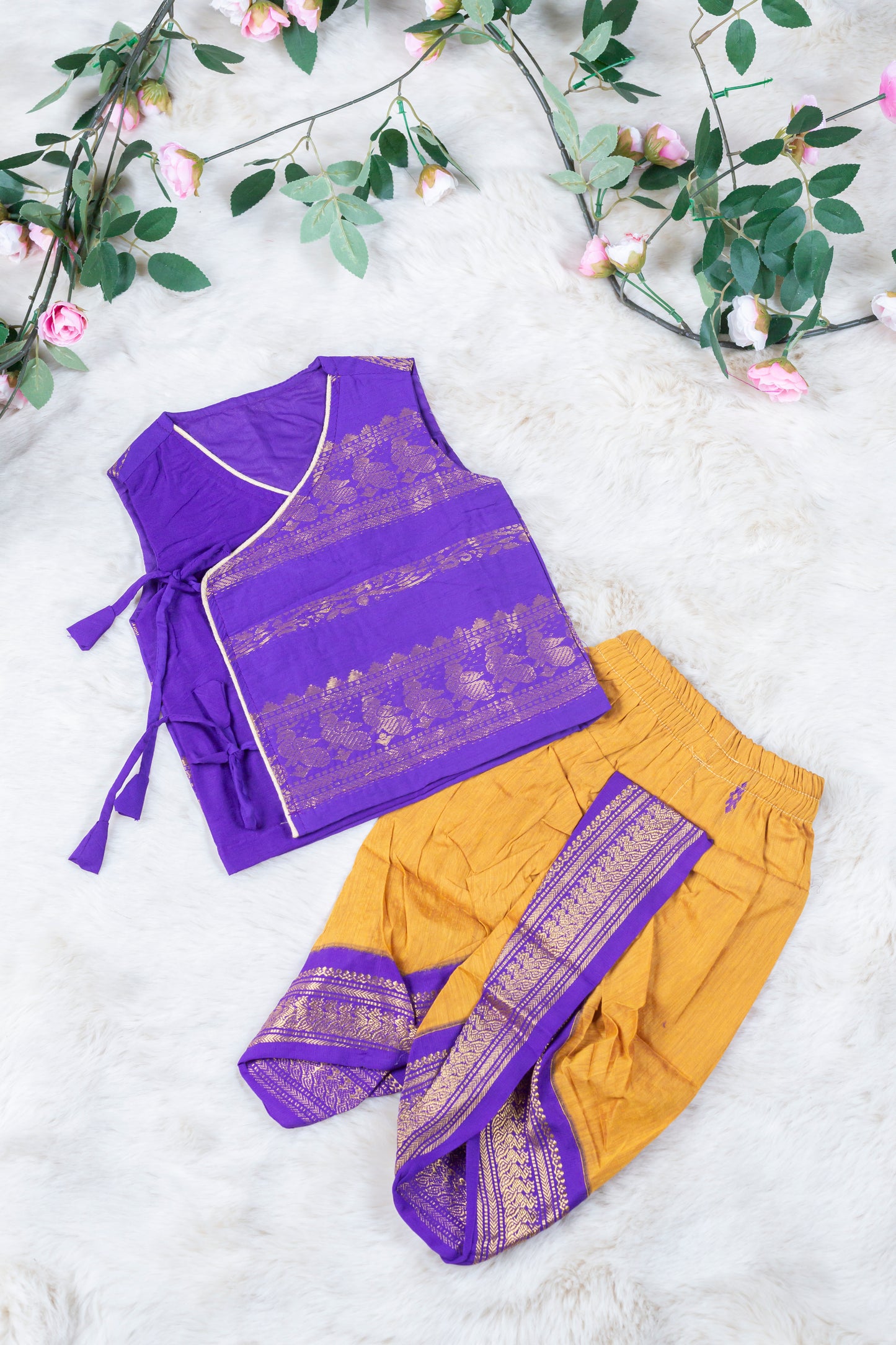 Purple with mustard kurta dhoti ethnic wear for baby boy