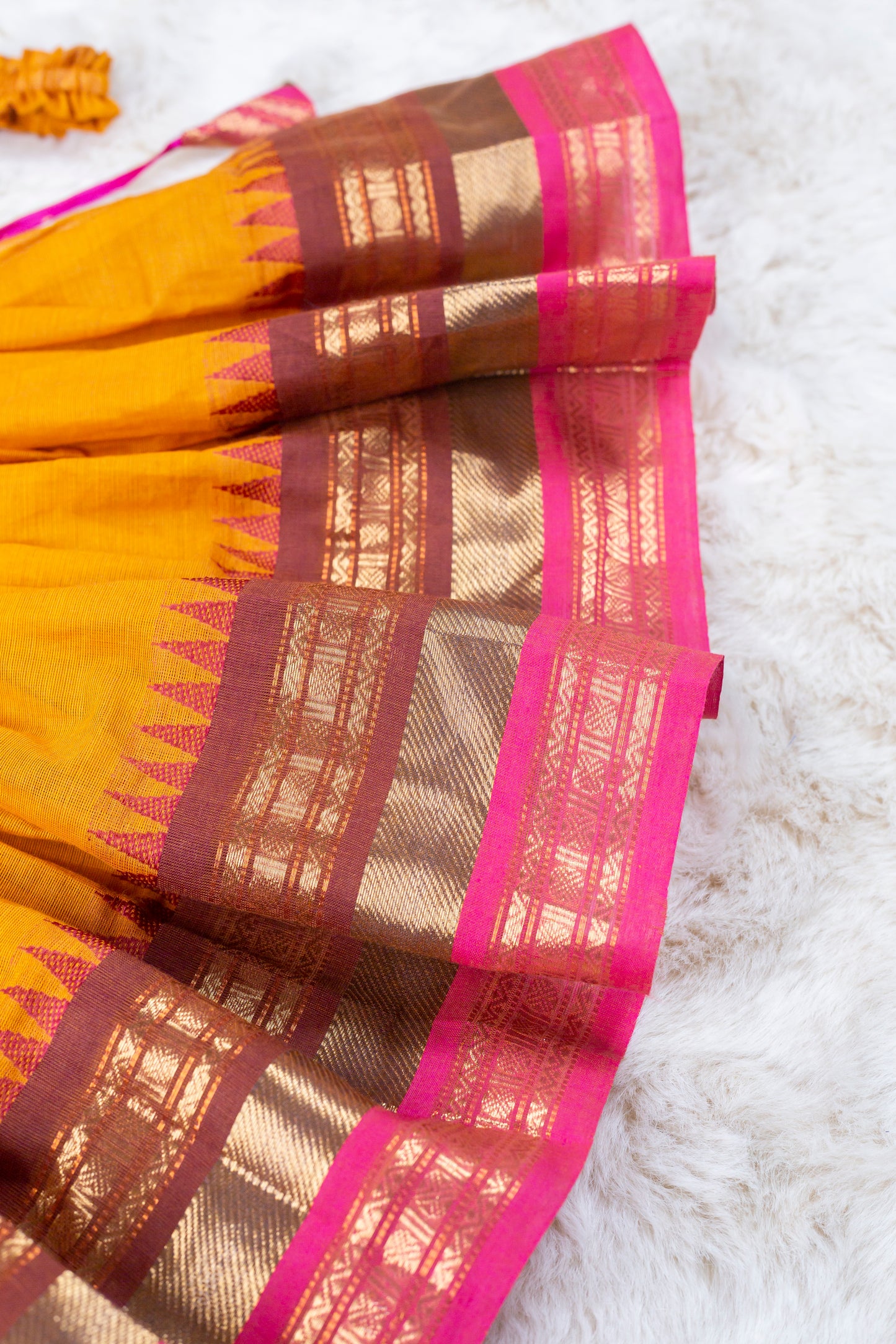 Pink with Saffron Multicolor Border (Vintage Collar) - Kanchi Cotton Silk South Indian Ethnic Frock for Baby Girl