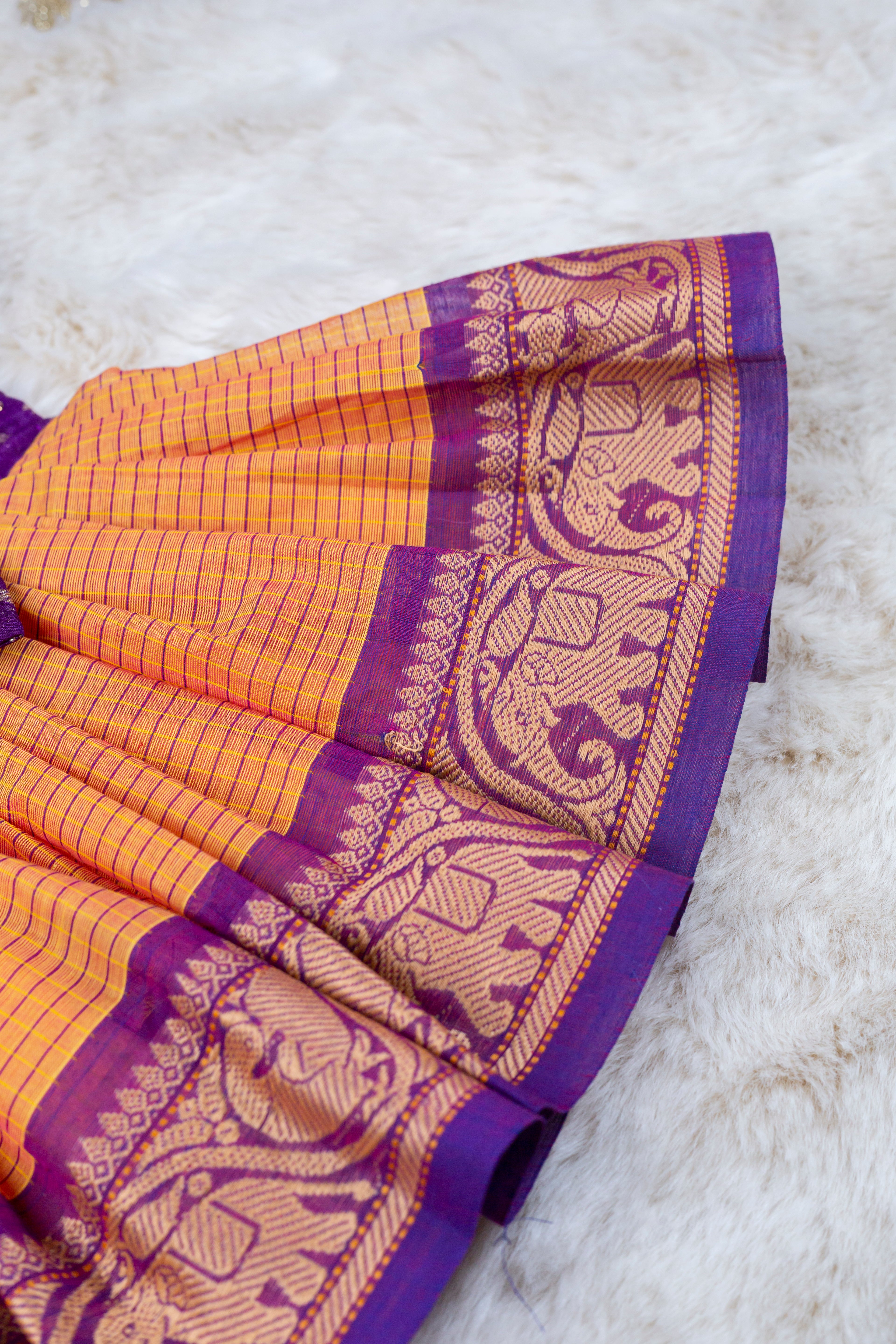 Purple with Mustard yellow (Vintage Bow) - Kanchi Cotton Silk South Indian Ethnic Frock for Baby Girl