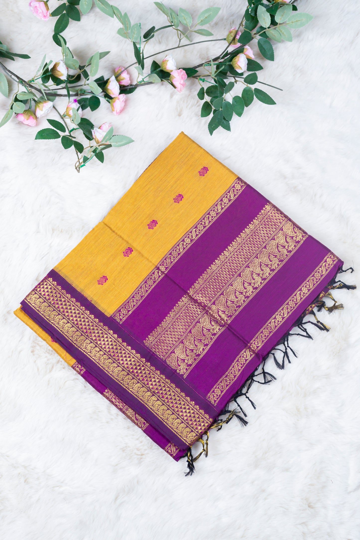 Honey Yellow and wine - Premium Cotton Silk Saree with Contrast Blouse