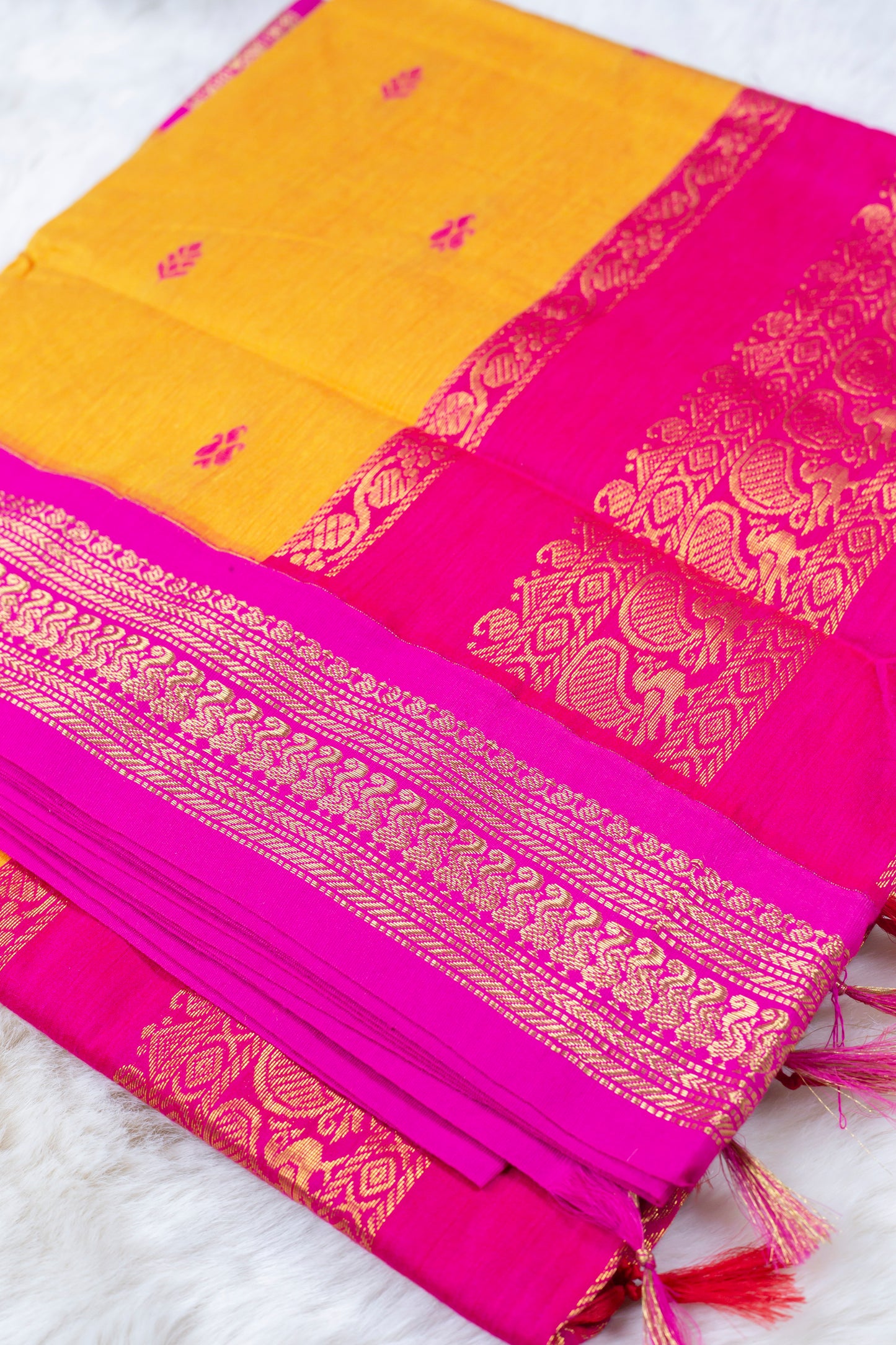 Orange and Magenta - Premium Cotton Silk Saree with Contrast Blouse