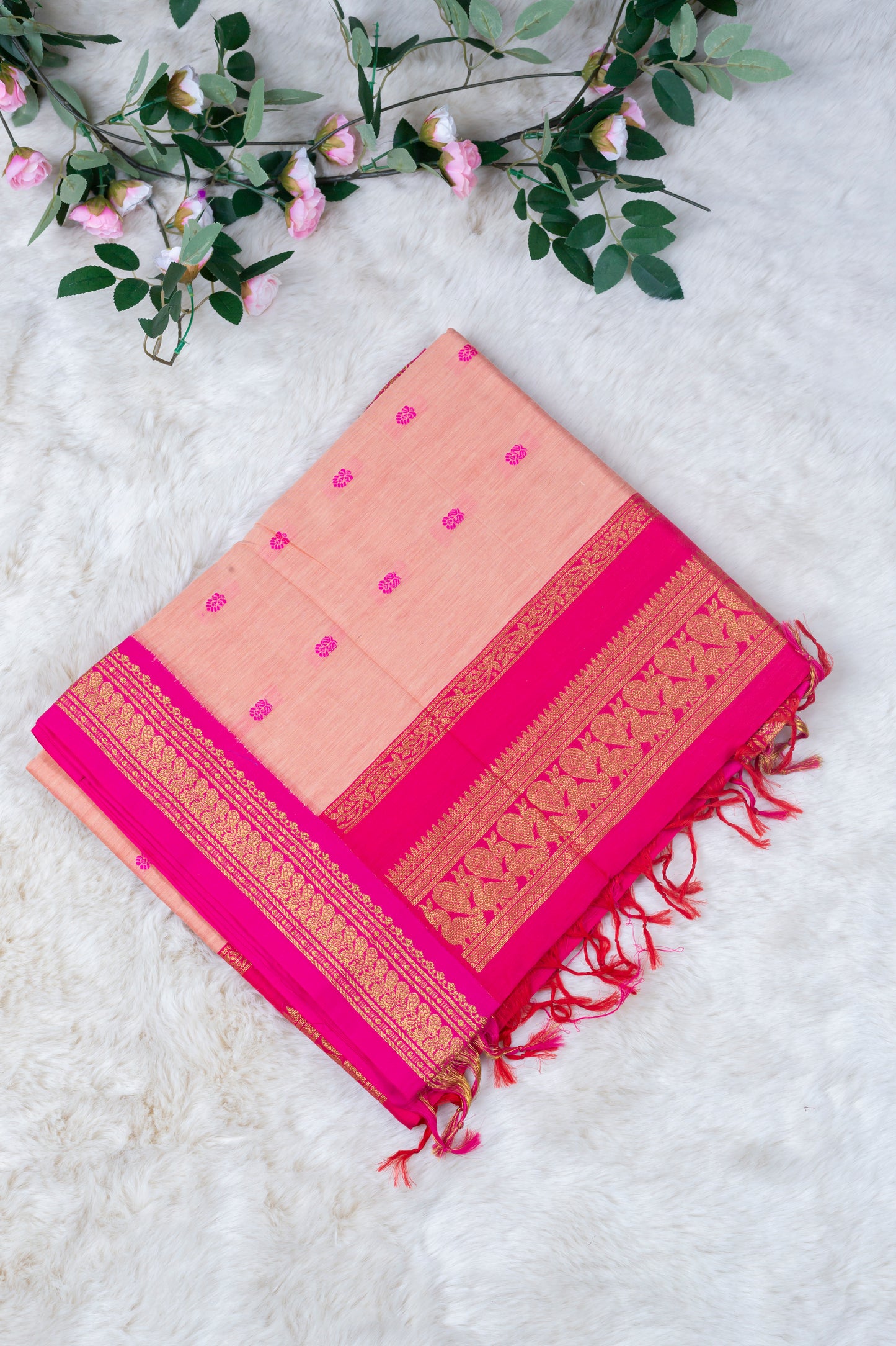 Baby Pink and Magenta - Premium Cotton Silk Saree with Contrast Blouse