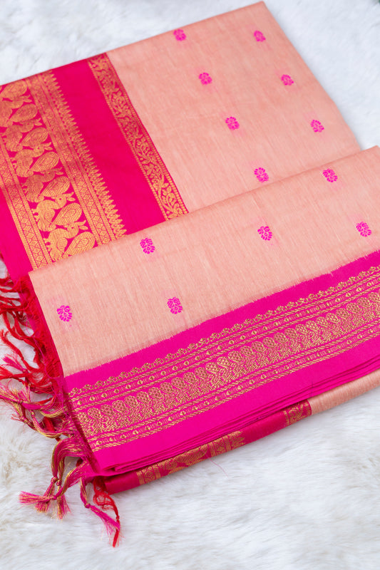 Baby Pink and Magenta - Premium Cotton Silk Saree with Contrast Blouse