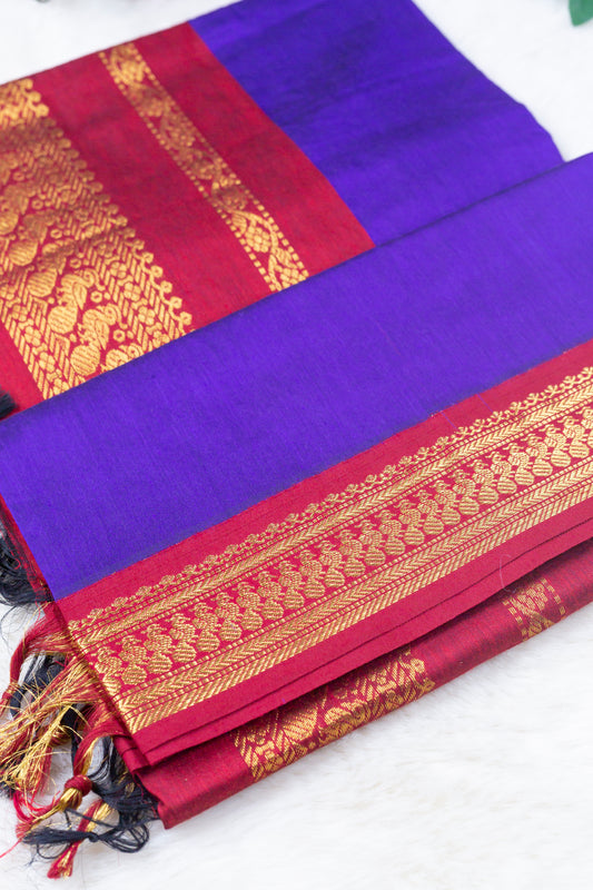 Purple and maroon - Premium Cotton Silk Saree with Contrast Blouse