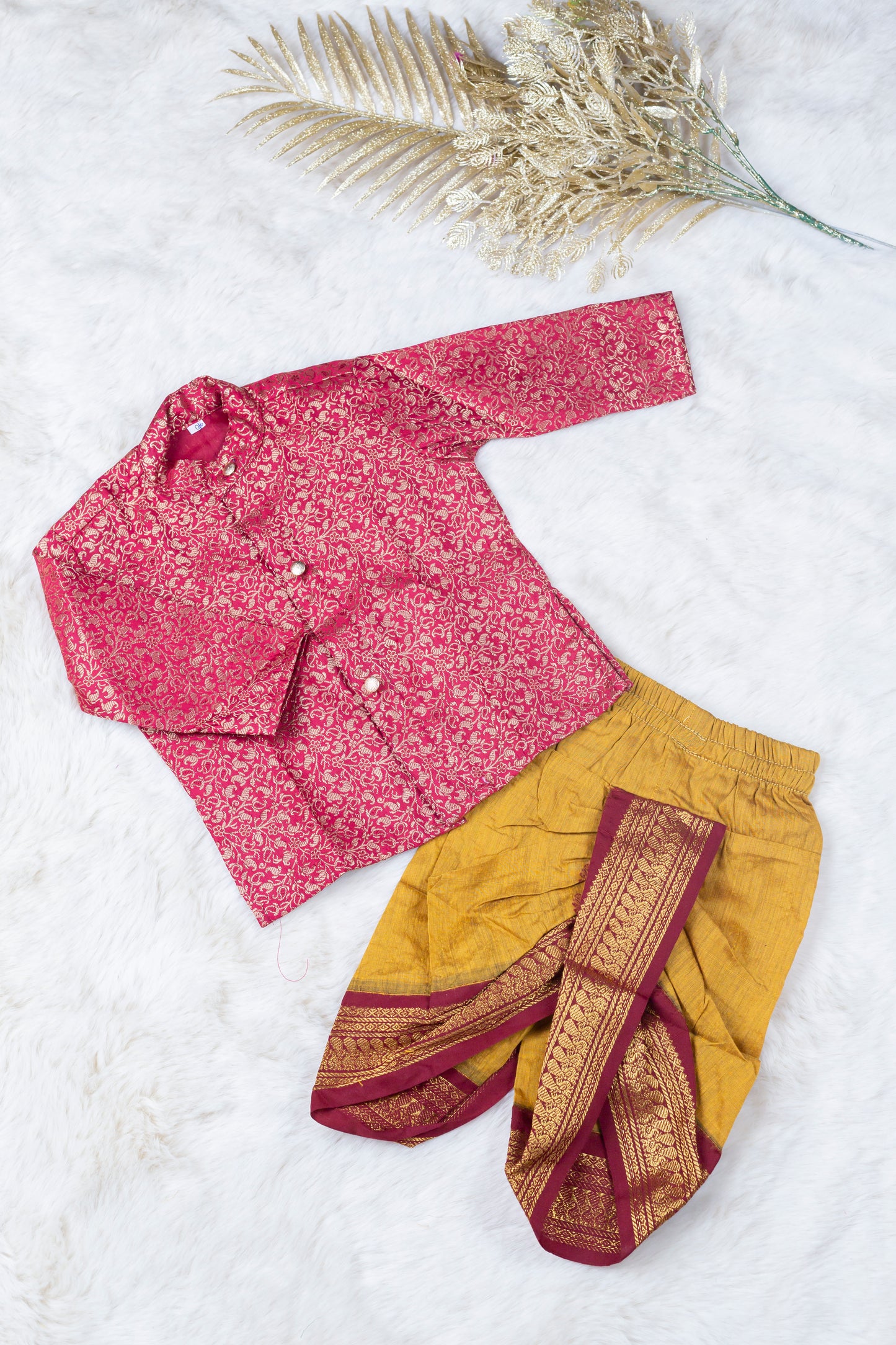 Maroon with mustard yellow kurta dhoti ethnic wear for baby boy