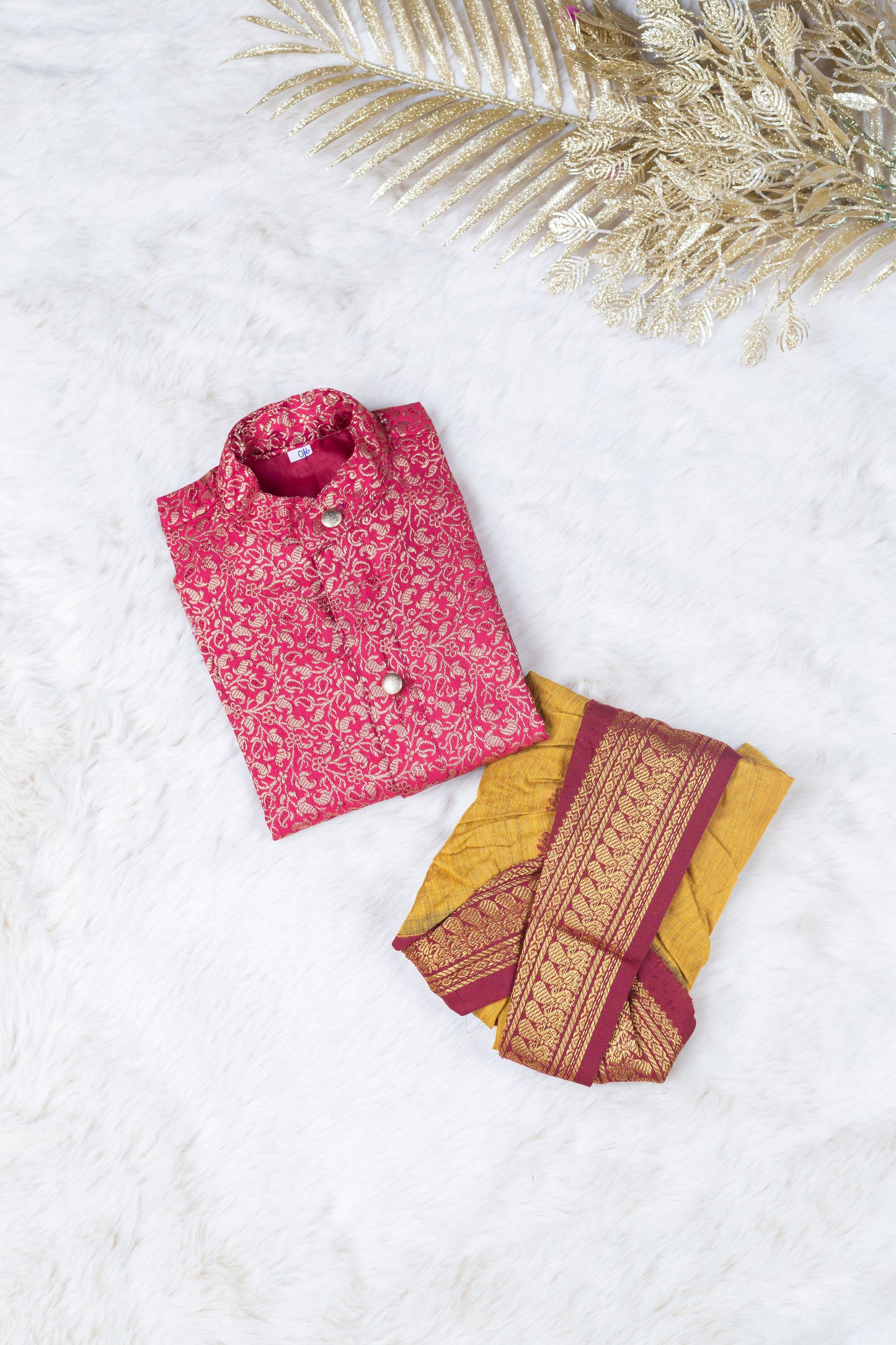 Maroon with mustard yellow kurta dhoti ethnic wear for baby boy