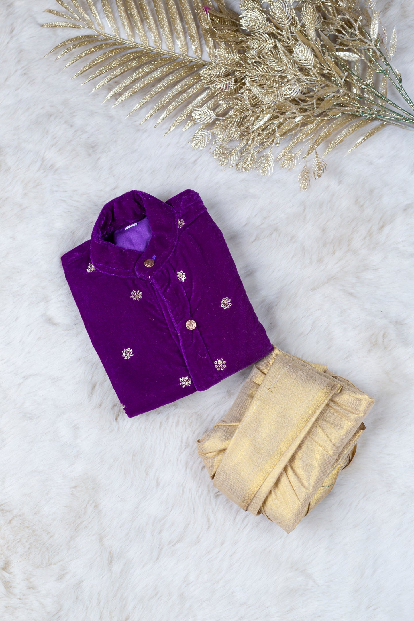 Velvet purple with gold Kurta Dhoti ethnic wear for baby boy