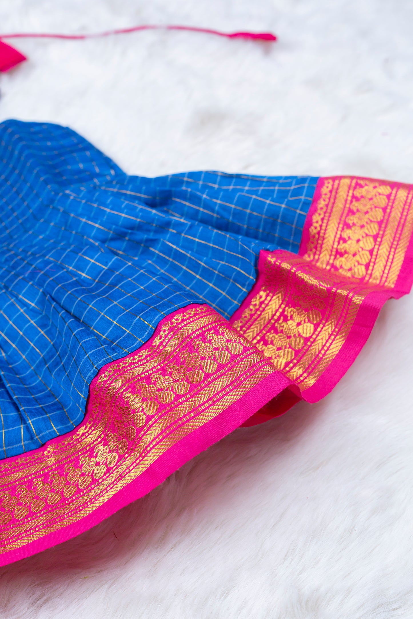 Blue and pink checked sleeveless frock and embroideried jacket ethnic wear for baby girl