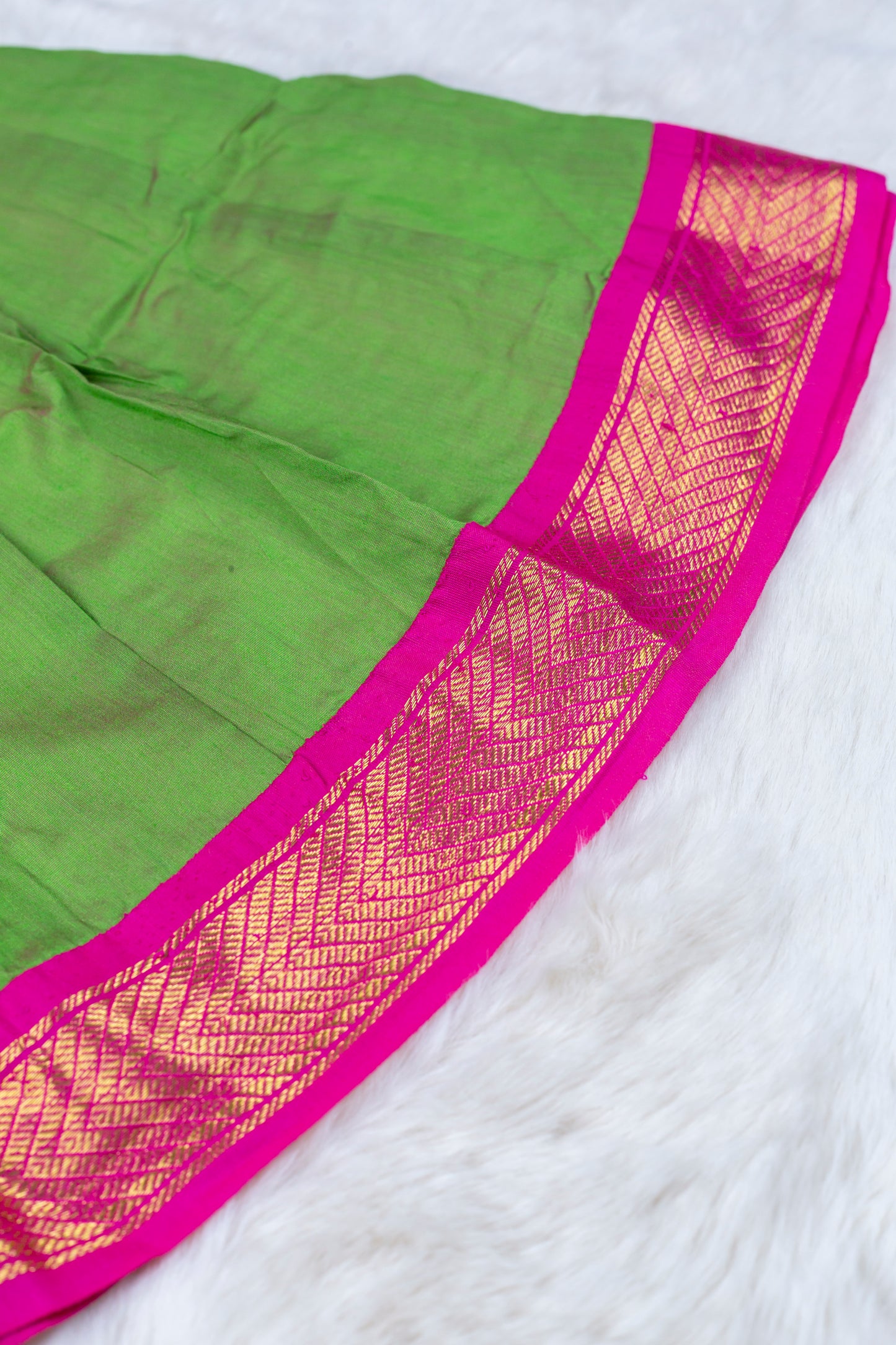 Pink and festive green embroideried blouse with silk langa ethnic wear for baby girl