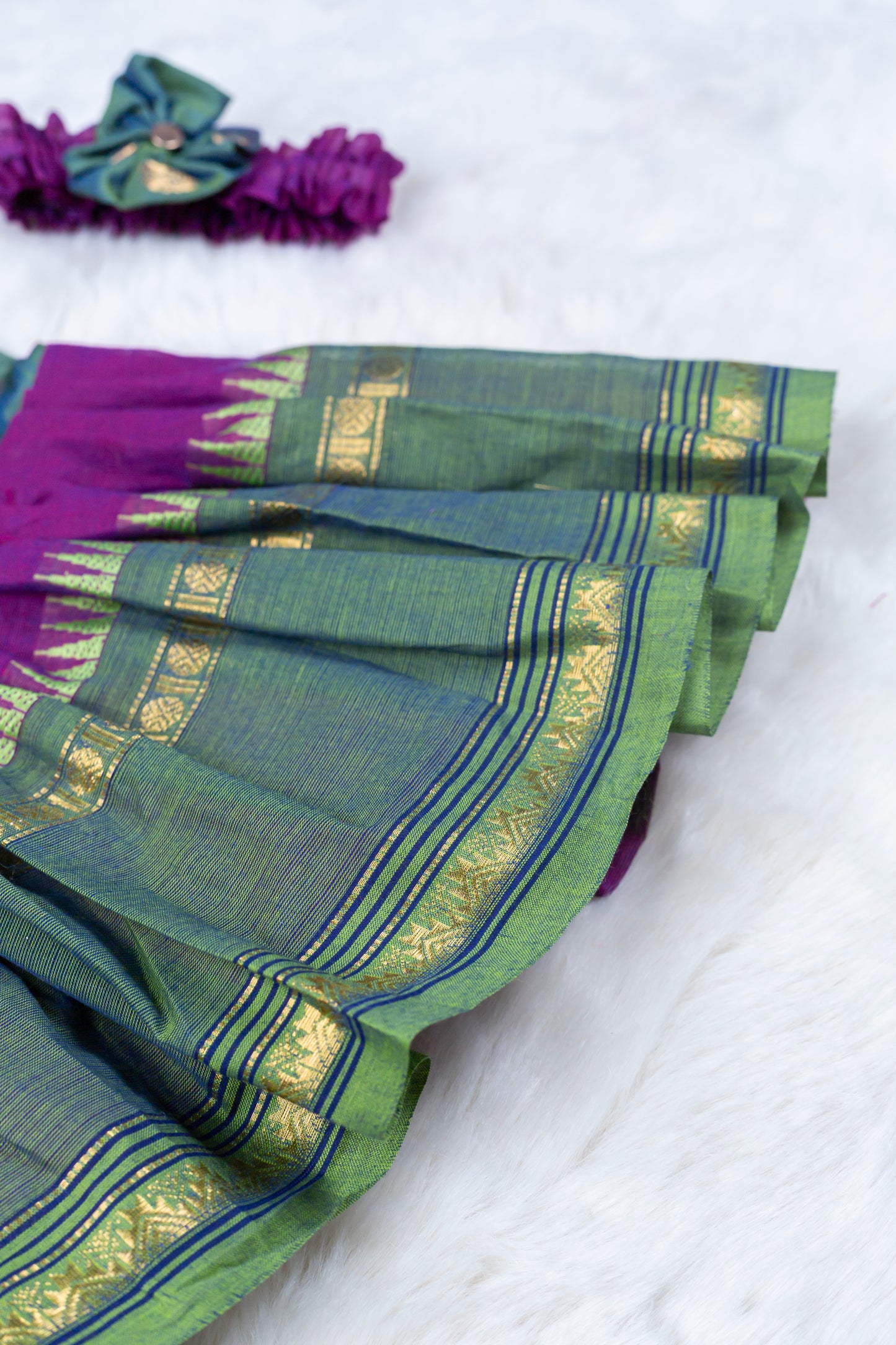 Dual green with wine (Vintage Bow) - Kanchi Cotton Silk South Indian Ethnic Frock for Baby Girl