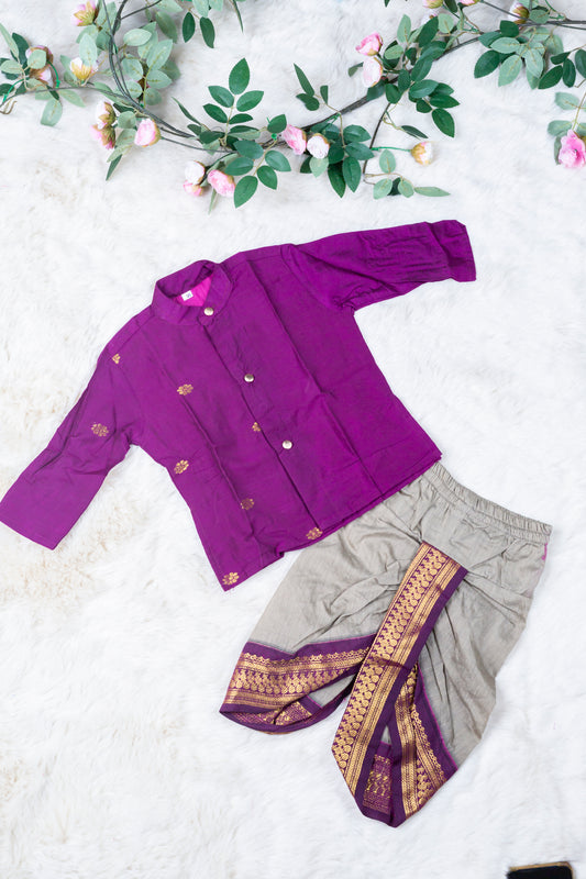 Grey and wine kurta dhoti ethnic dress for baby boy