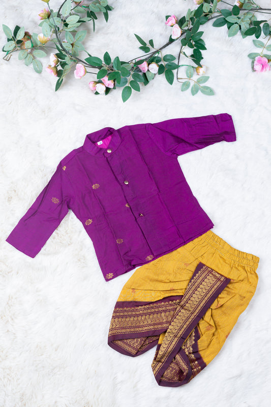 Turmeric Yellow and wine kurta dhoti ethnic dress for baby boy